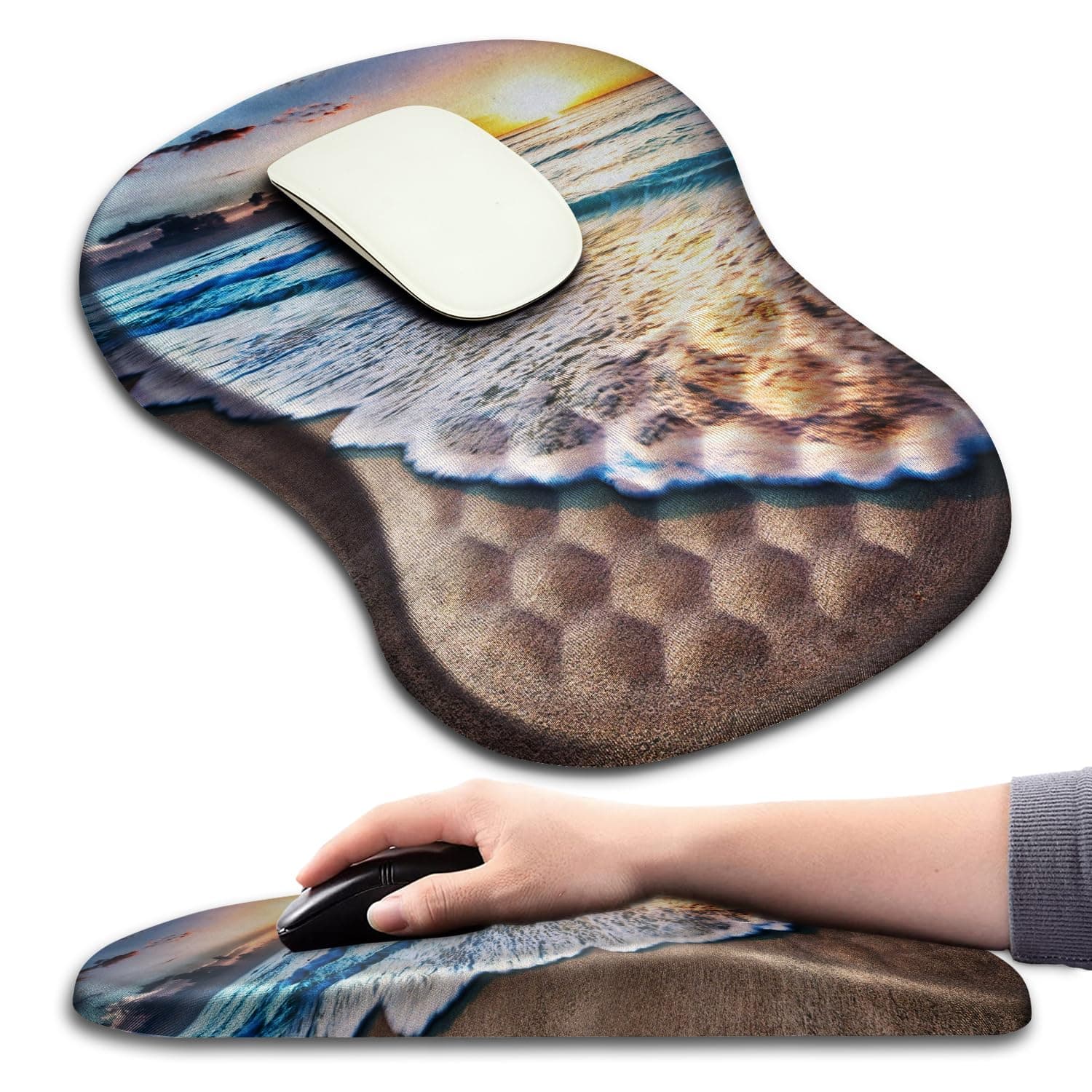 - Hokafenle Ergonomic Mouse Pad Wrist Support with Massage Design, Wrist Rest Pain Relief Mousepad with Memory Foam&Non-Slip PU Base, Mouse Pads for Wireless Mouse & Desk (12x8 inch,Sunrise Beach)