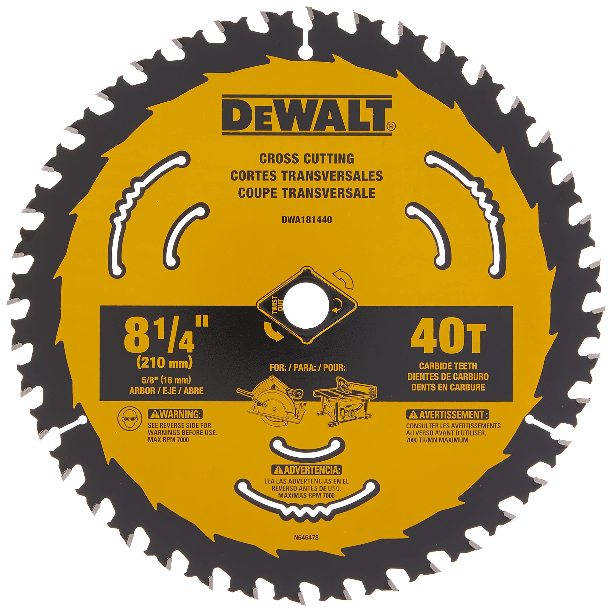 Circular Saw Blade, 8 1/4 Inch, 40 Tooth, Cross Cutting (DWA181440)