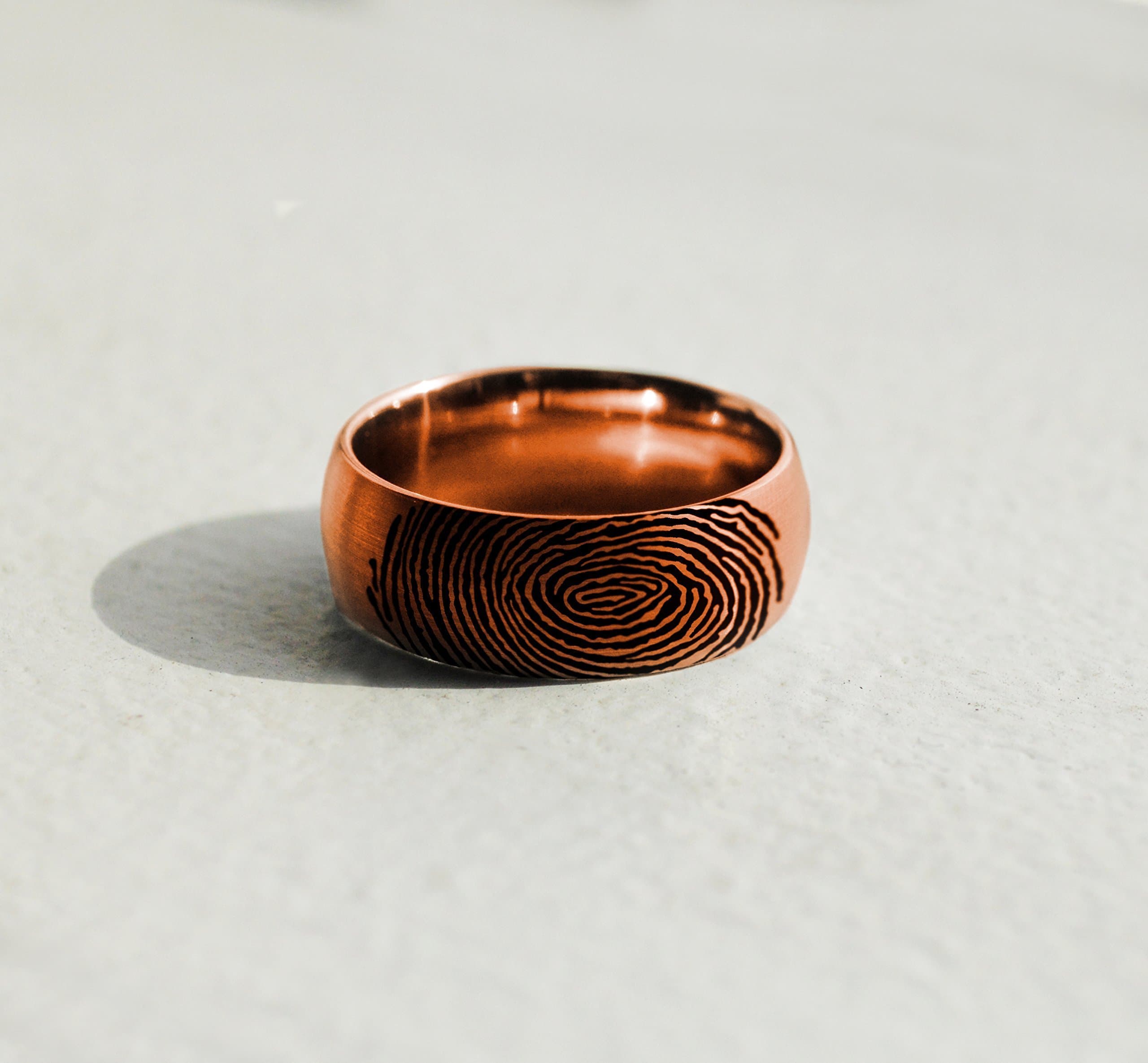 Domed Brushed 10k Fingerprint Ring Rose Gold Fingerprint Ring - 4mm - 6mm Available