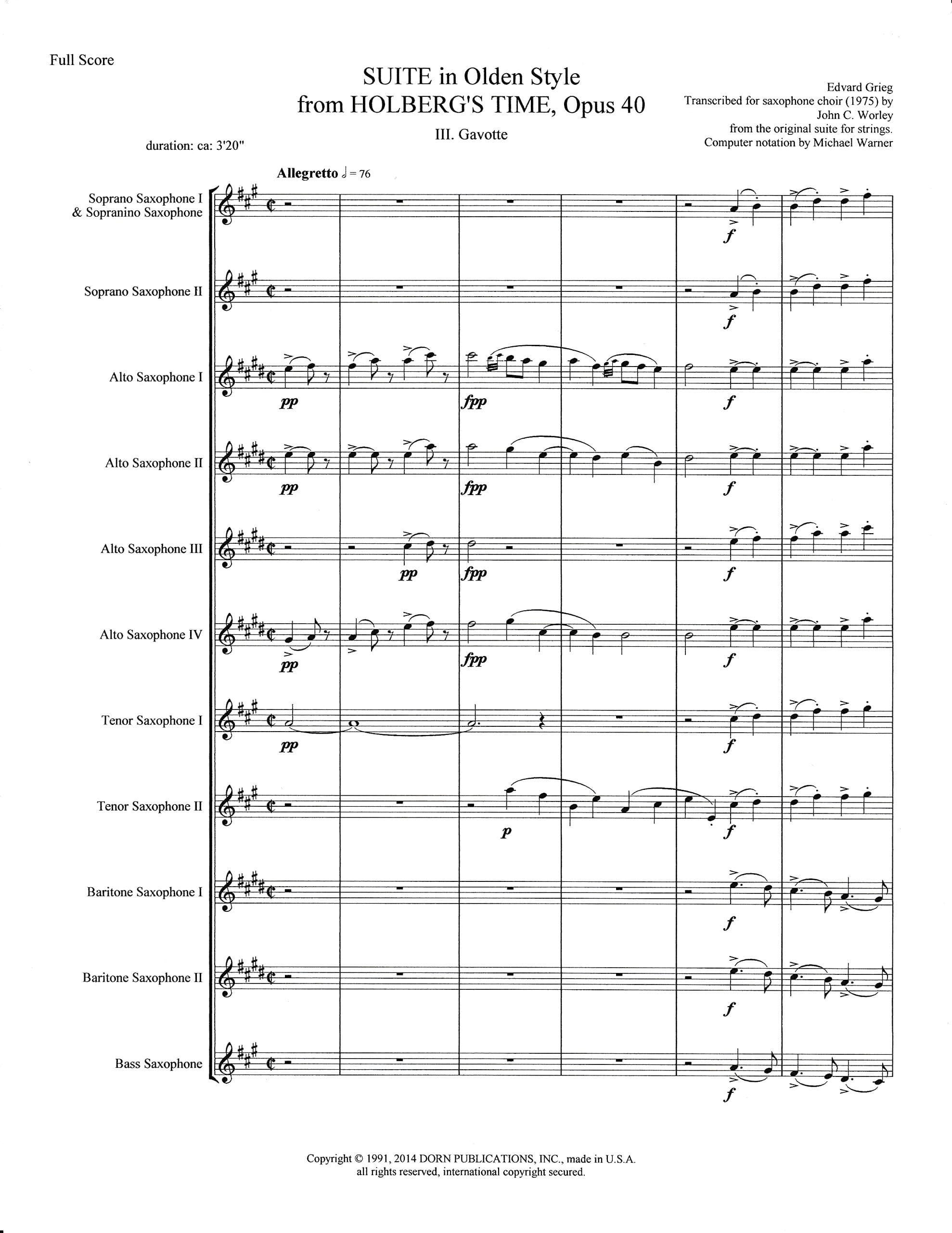 Gavotte from The Goldberg Suite for Saxophone Choir by Edvard Grieg