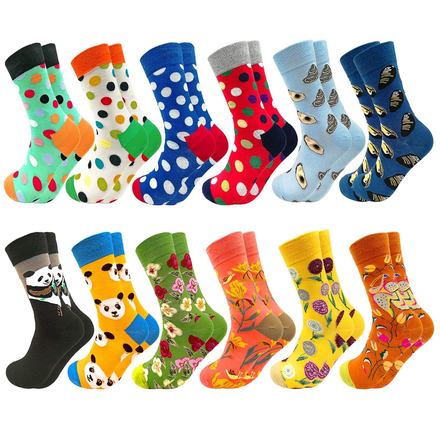 Fun Colorful Socks Patterned Funky Happy Crew Sock Combed Cotton Stockings Packs
