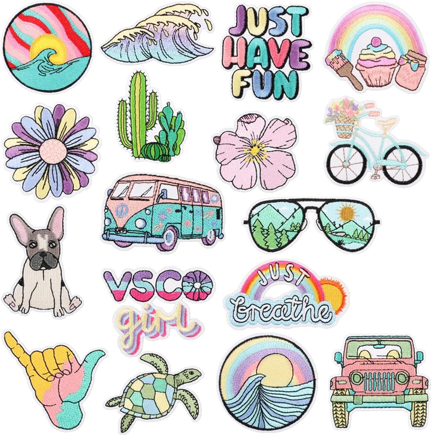 KASTWAVE Embroidered Iron on Patches, 18 Pcs Vacation Summer Cute Sew On Applique Patches for Clothing, Beach Patch for Clothing Sew On Set, Iron on Patches for Jeans Clothing Hats Bags Arts Crafts