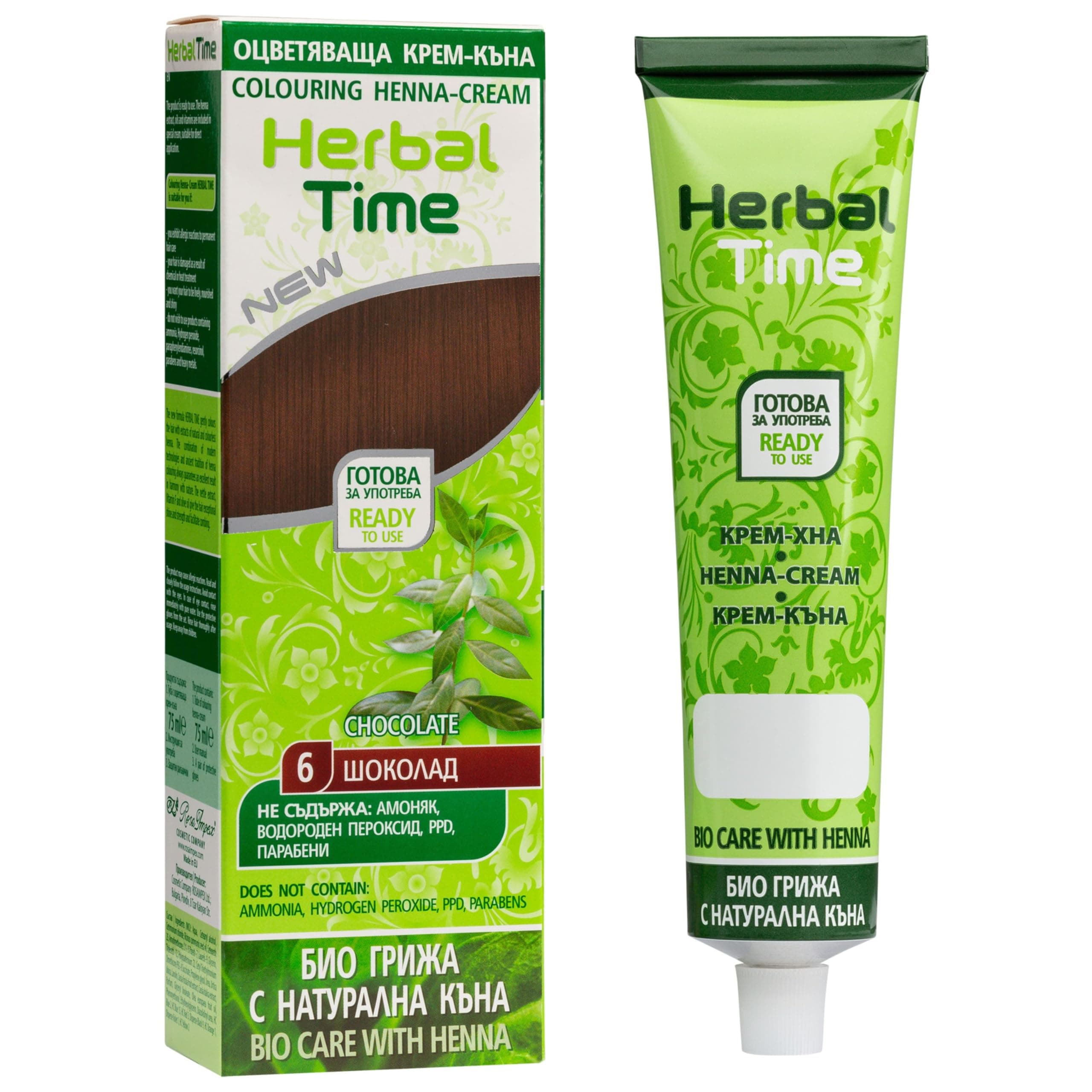 Henna Natural Color Chocolate Nº 6 | Coloring Cream With Nettle Extract | Gray Hair Cover | Temporary Dye | Ammonia, Sulfates, Parabens Free | 75 ml