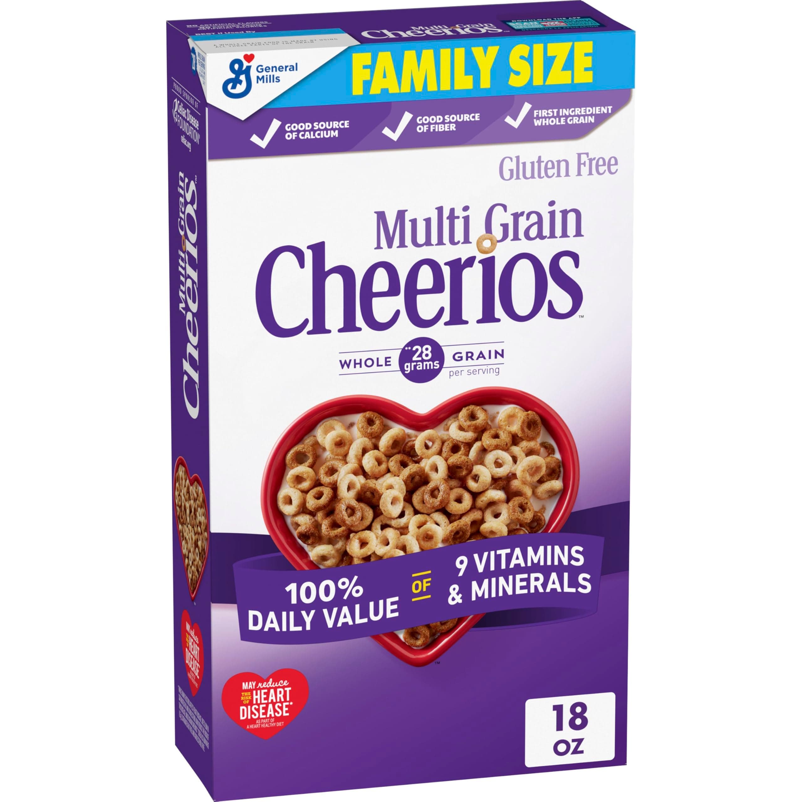 Multi Grain Cheerios Heart Healthy Cereal, 18 OZ Family Size Cereal Box