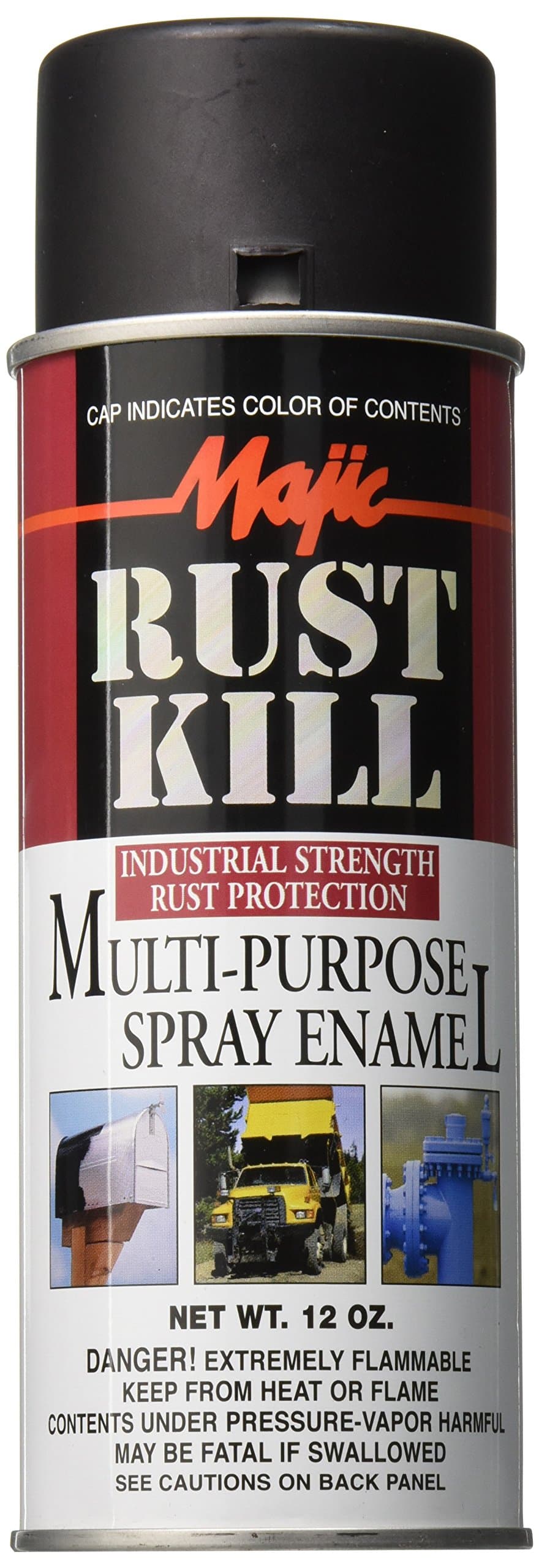 Majic 149369 20228 8-2022 Spray Enamel Semi Gloss Black Rust Kill Size Spray, 12 oz