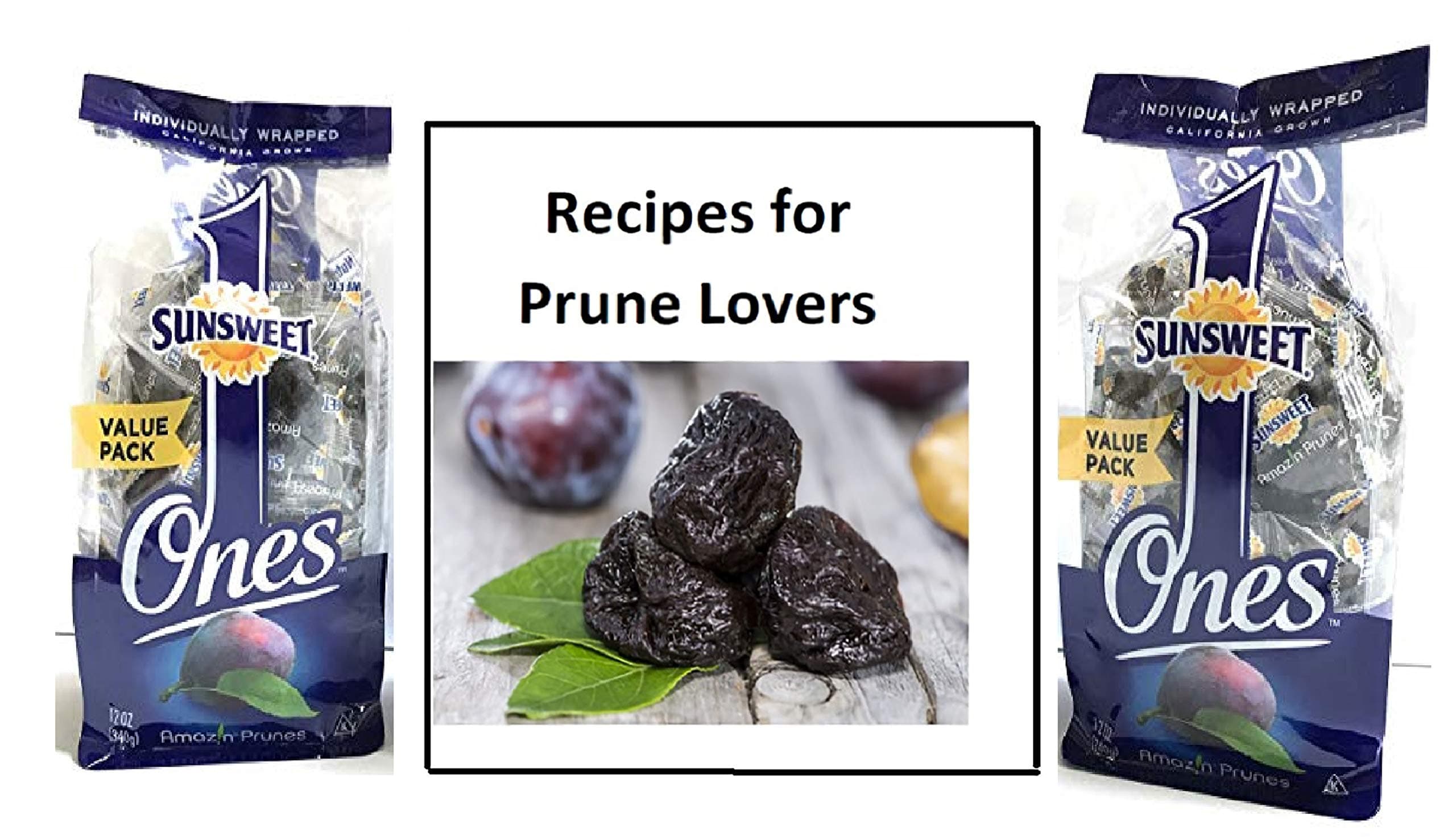 Sunsweet Ones Individual Pitted Prunes - 2 PACKS (12 oz each) of Individually Wrapped Dried Prunes PLUS Our Prune Recipe E-Book (Downloadable)