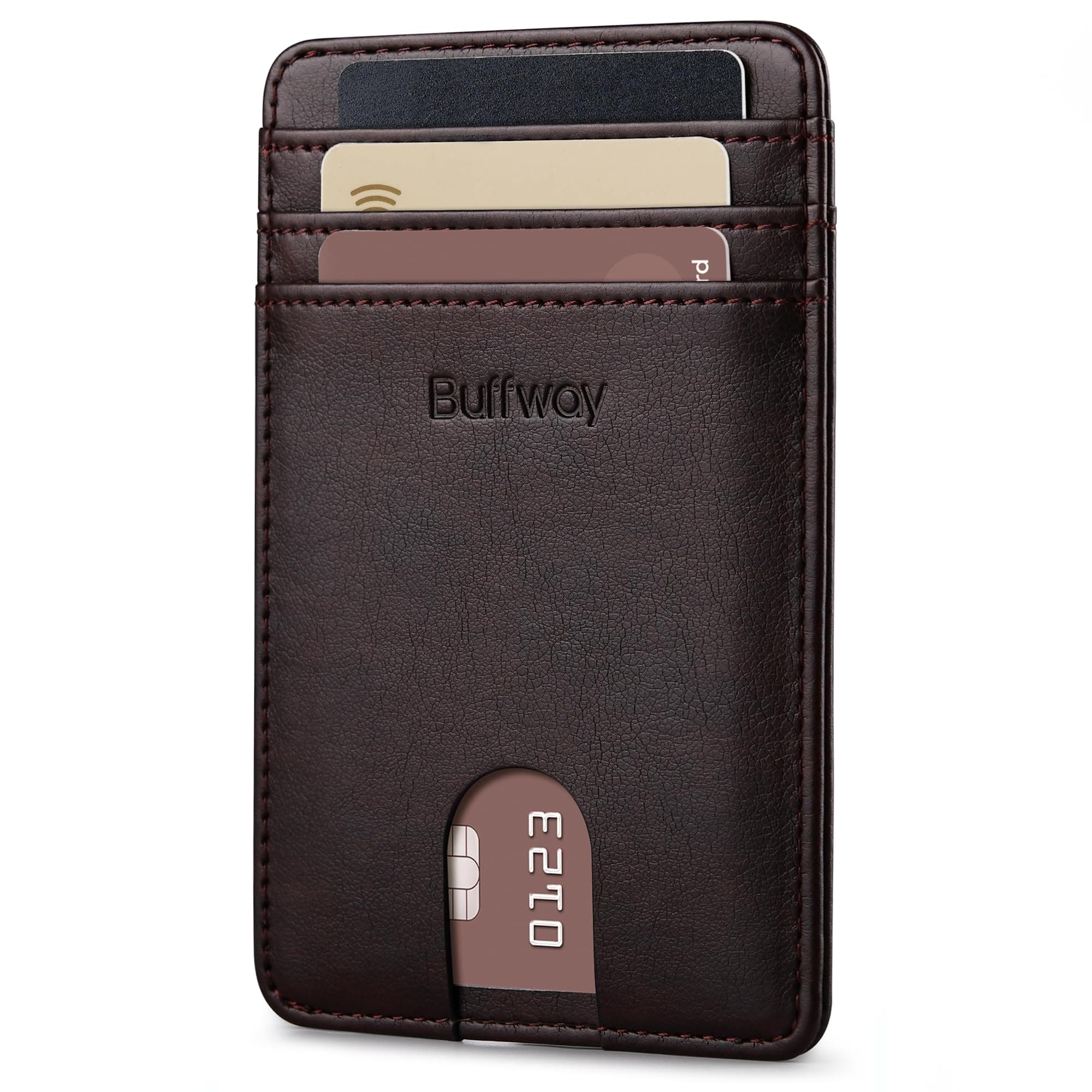 Mens Slim Wallet, Minimalist Thin Front Pocket Leather Credit Card Holder with RFID Blocking for Work Travel