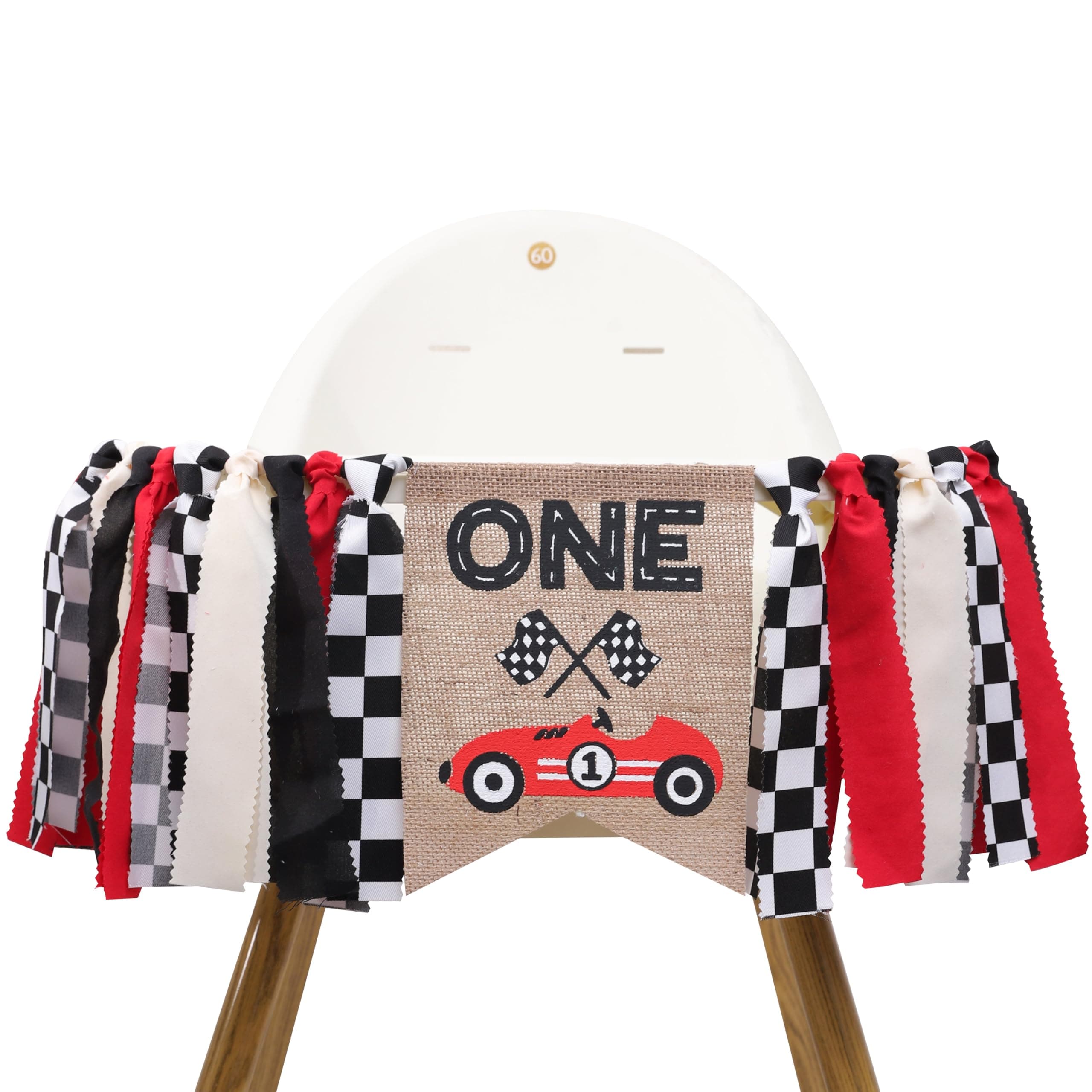 TUTOTU Race Car One High Chair Banner - Boy's 1st Birthday Party Decorations, Car Racing Theme, Red Checkered Rectangular Banner
