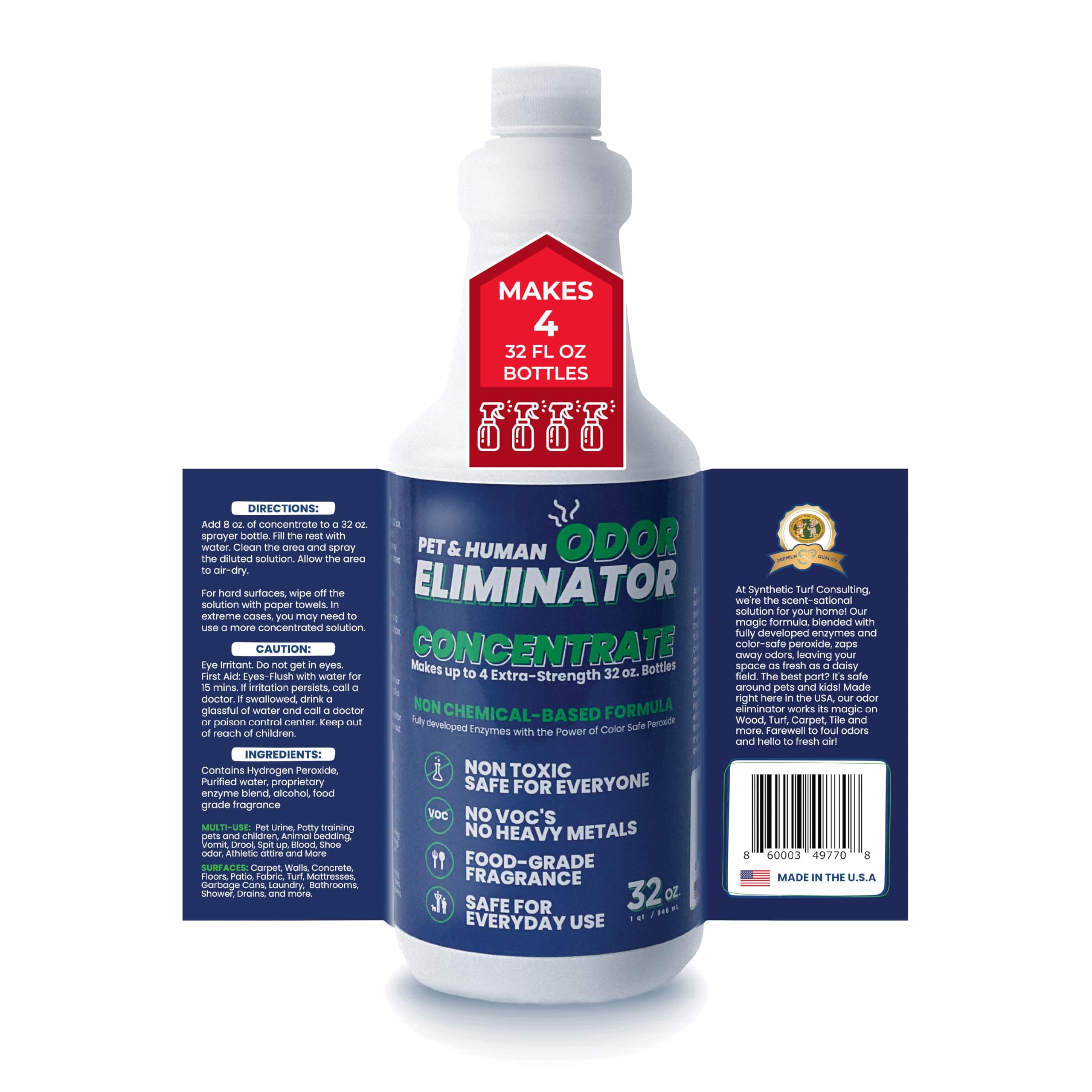 Pet Urine Enzyme Cleaner Concentrate - Color Safe Peroxide Odor Remover Eliminator Enzymatic Cleaner for Dog Urine, Cat Pee, Human Urine & More - Eliminate Strong Odors on Any Surface - 32 Oz