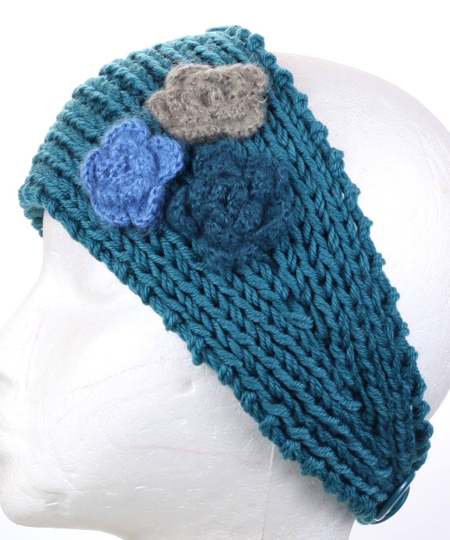 DRY77 Womens Knitted Headband Hat with Knitted Flower, Teal
