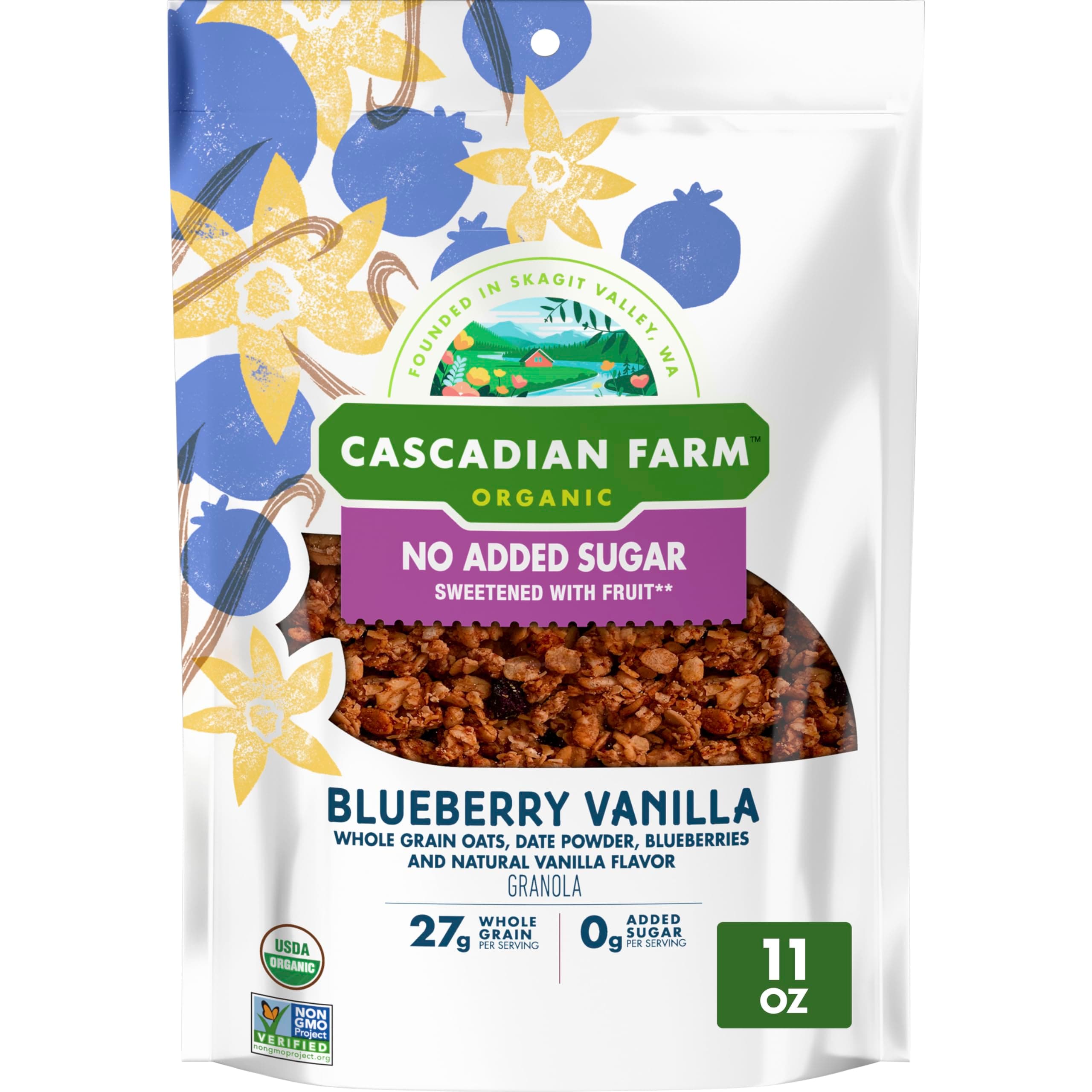 Organic Granola, No Added Sugar, Blueberry Vanilla Cereal, Resealable Pouch, 11 oz