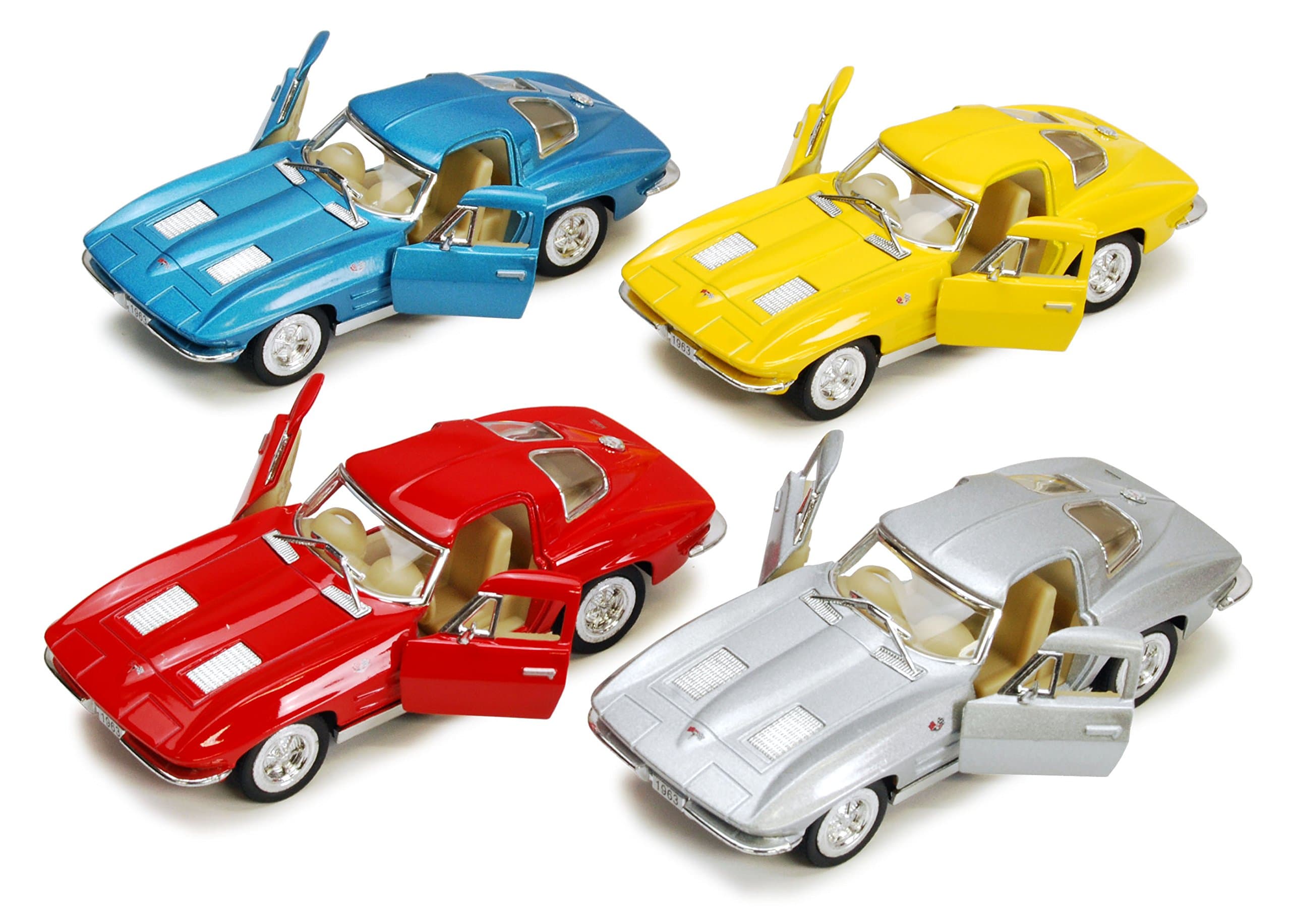 KiNSMART - 1963 Chevy Corvette Stingray 1:36 Scale 5" Die Cast Metal Model Toy Classic Toy Car (4 Set)