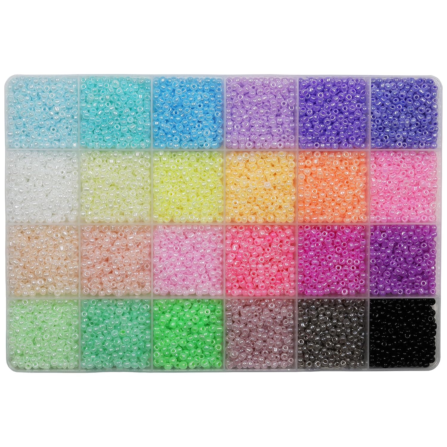 8/0 Glass Seed Beads 3mm - 24 Color Pony Beads Kit for Jewelry Making (6720pcs) with Organizer Box