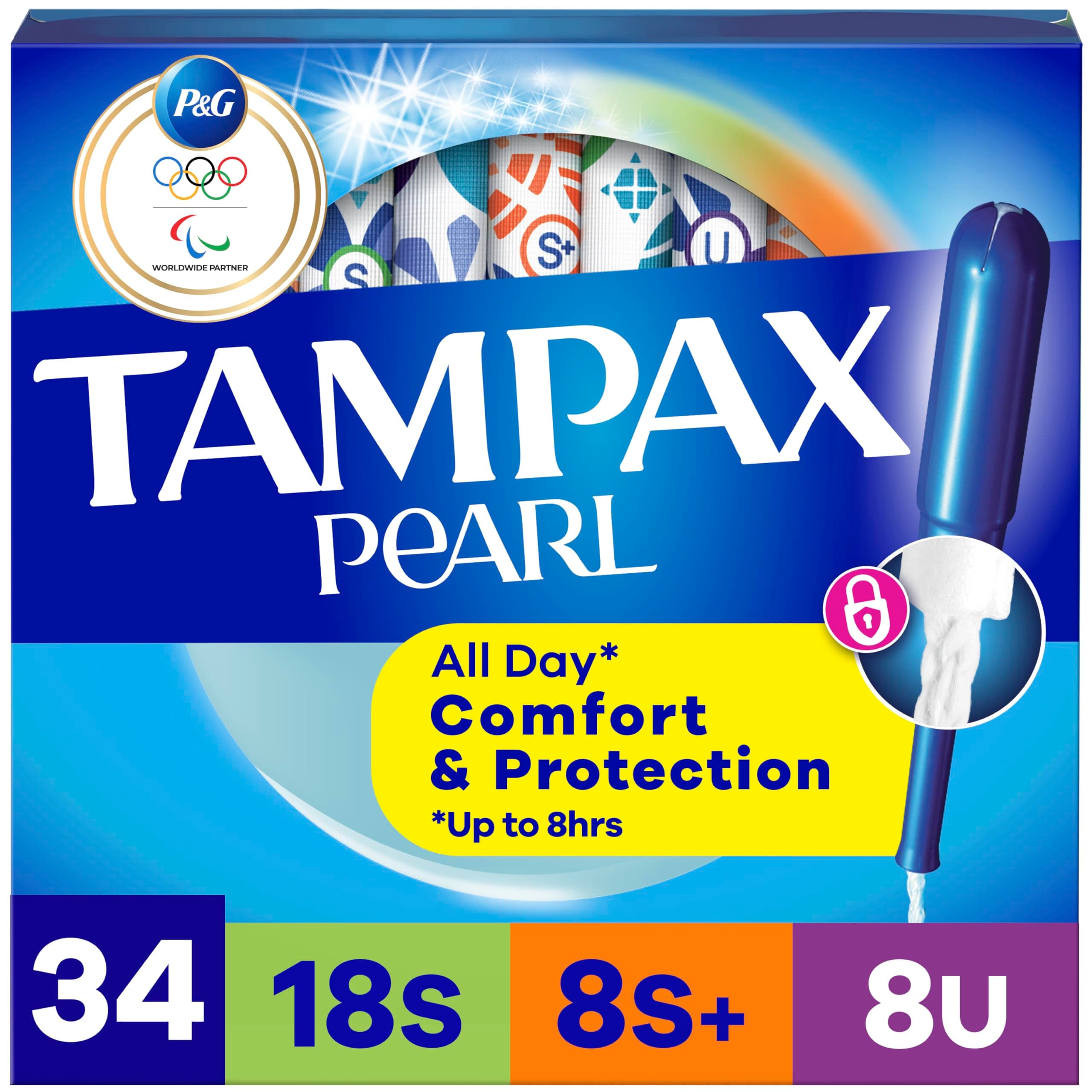 Pearl Tampons Trio Pack, Super/Super Plus/Ultra Absorbency with BPA-Free Plastic Applicator and LeakGuard Braid, Unscented, 34 Count