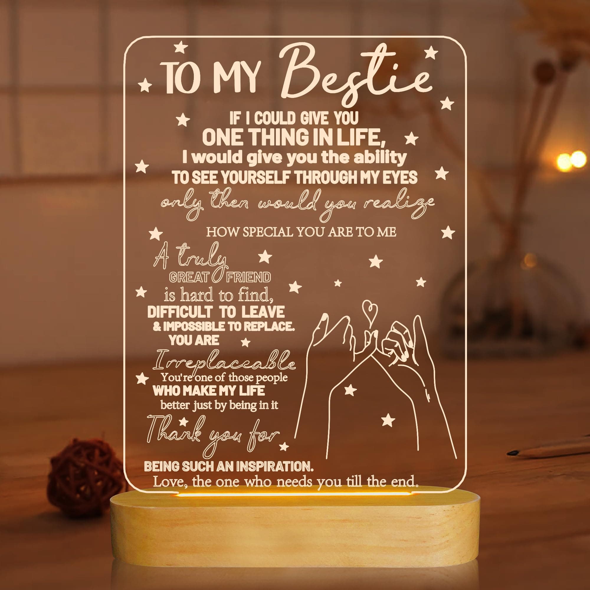 to My Bestie Gifts,3D Illusion Lamp I Love You Friends Night Light for Best Friend Sister Boys & Girls Women BFF Birthday Holiday Friendship, Soft Warm White Colors LED Wooden Table Lamp