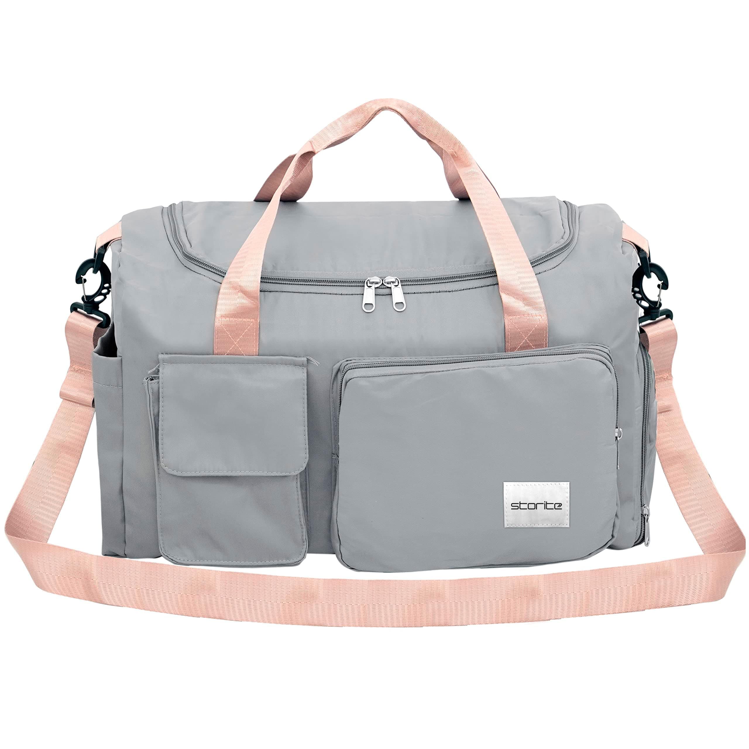 Nylon 44 cms Imported Travel Duffle Bag Sports Gym Shoulder Bag for Women with Wet Pocket & Shoe Compartment Weekender Overnight Travel Luggage Bag (Grey, 44 x 19 x 29 cm)