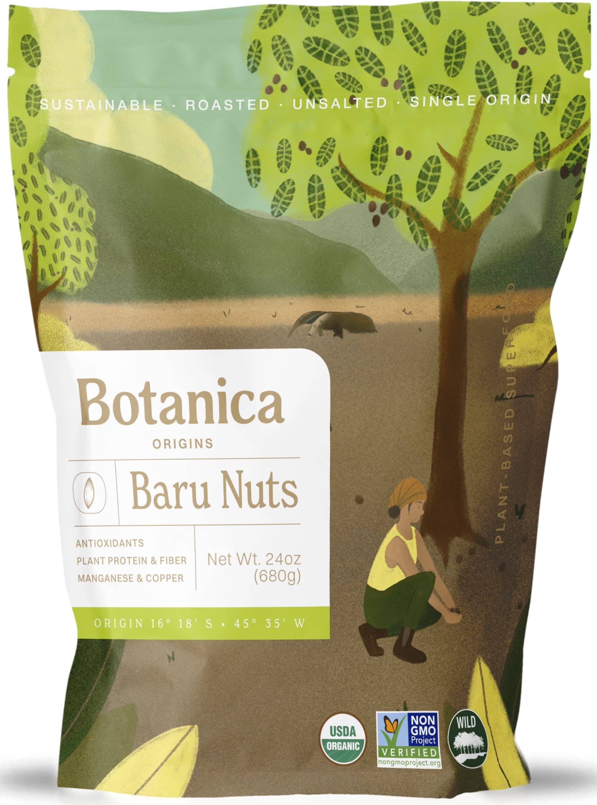 Organic Baru Nuts, 24 oz | Organic | Roasted | Unsalted | Non-GMO | Vegan, Keto and Paleo Friendly