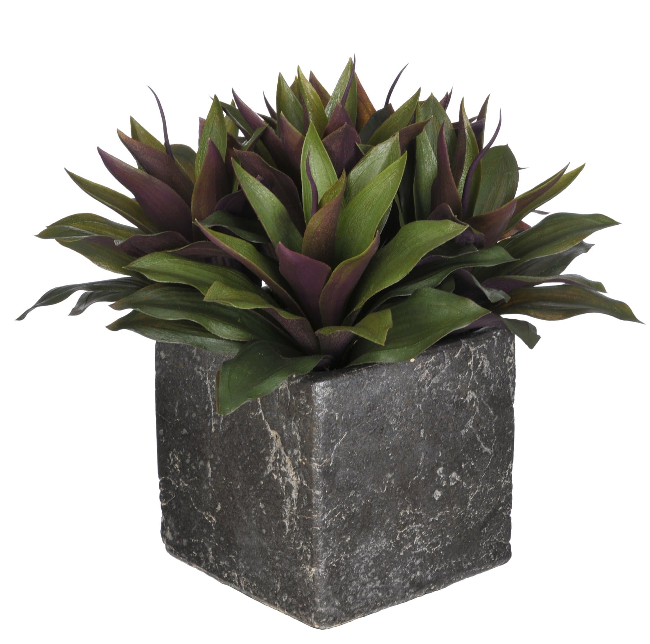 House of Silk Flowers Artificial Succulent in Stone Cube, Green/Burgundy