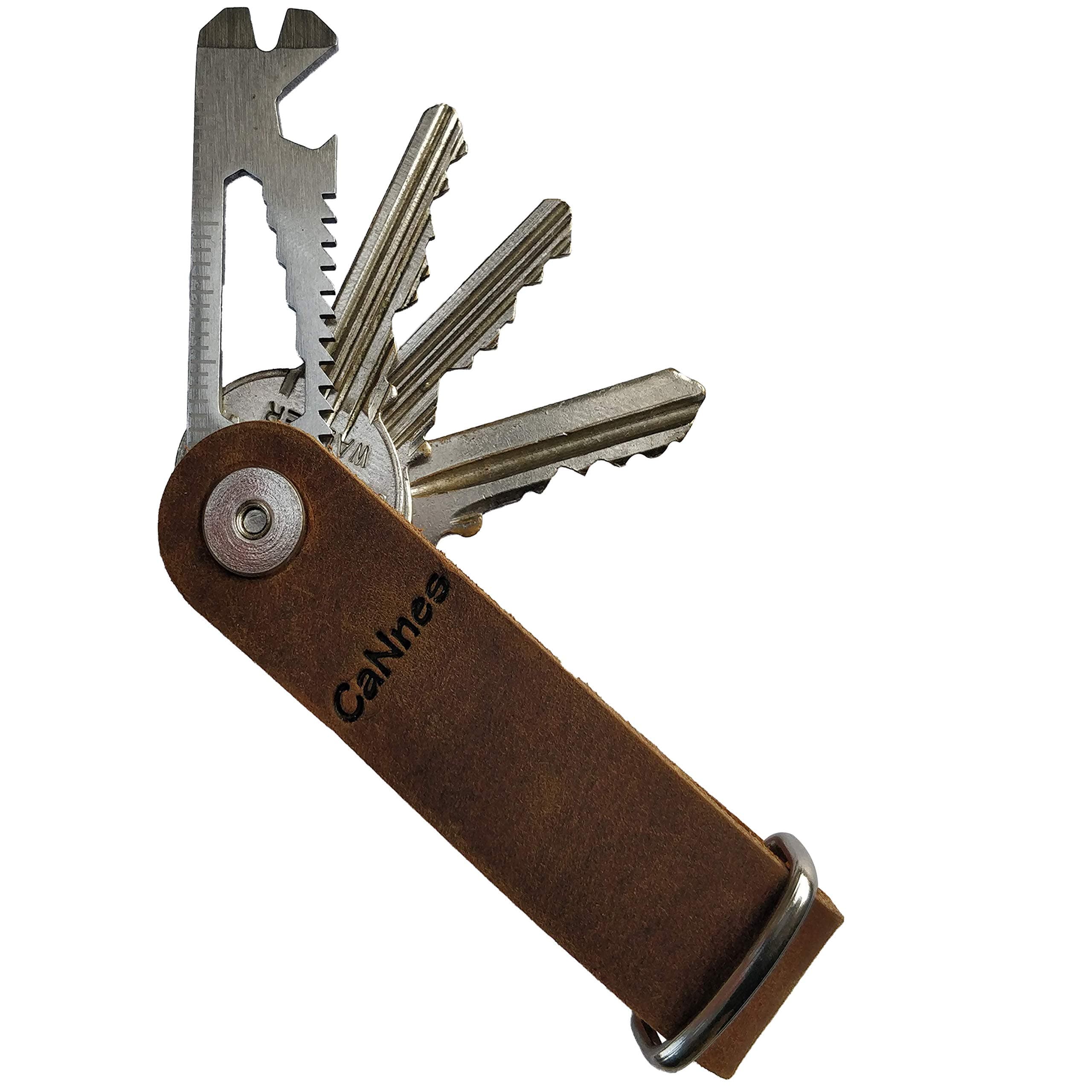 CaNnes Smart Compact Pocket Key Holder, Organizer Keychain with a Bottle Opener and Secure Locking Mechanism Made of 100% Real Genuine Leather