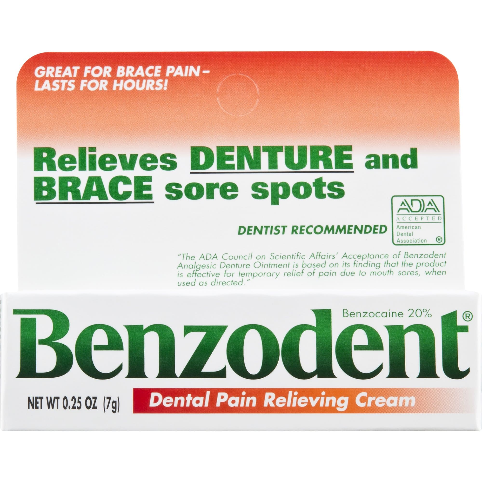 Dental Pain Relieving Cream for Dentures and Braces, 0.25 Ounce Tube