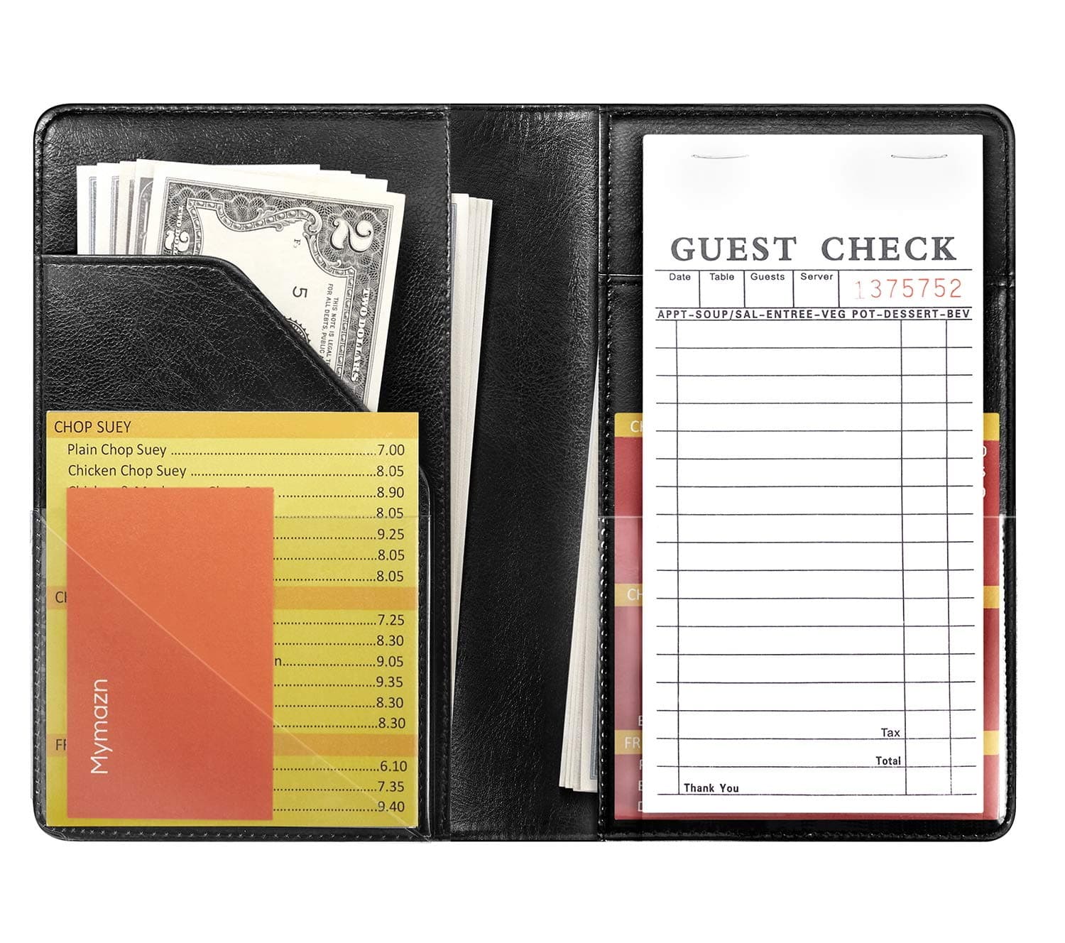 Mymazn Waiter Book Server Wallet Server Pads Waitress book Restaurant Waitstaff Organizer, Guest Check Book Holder Money Pocket Fit Server Apron (Black)