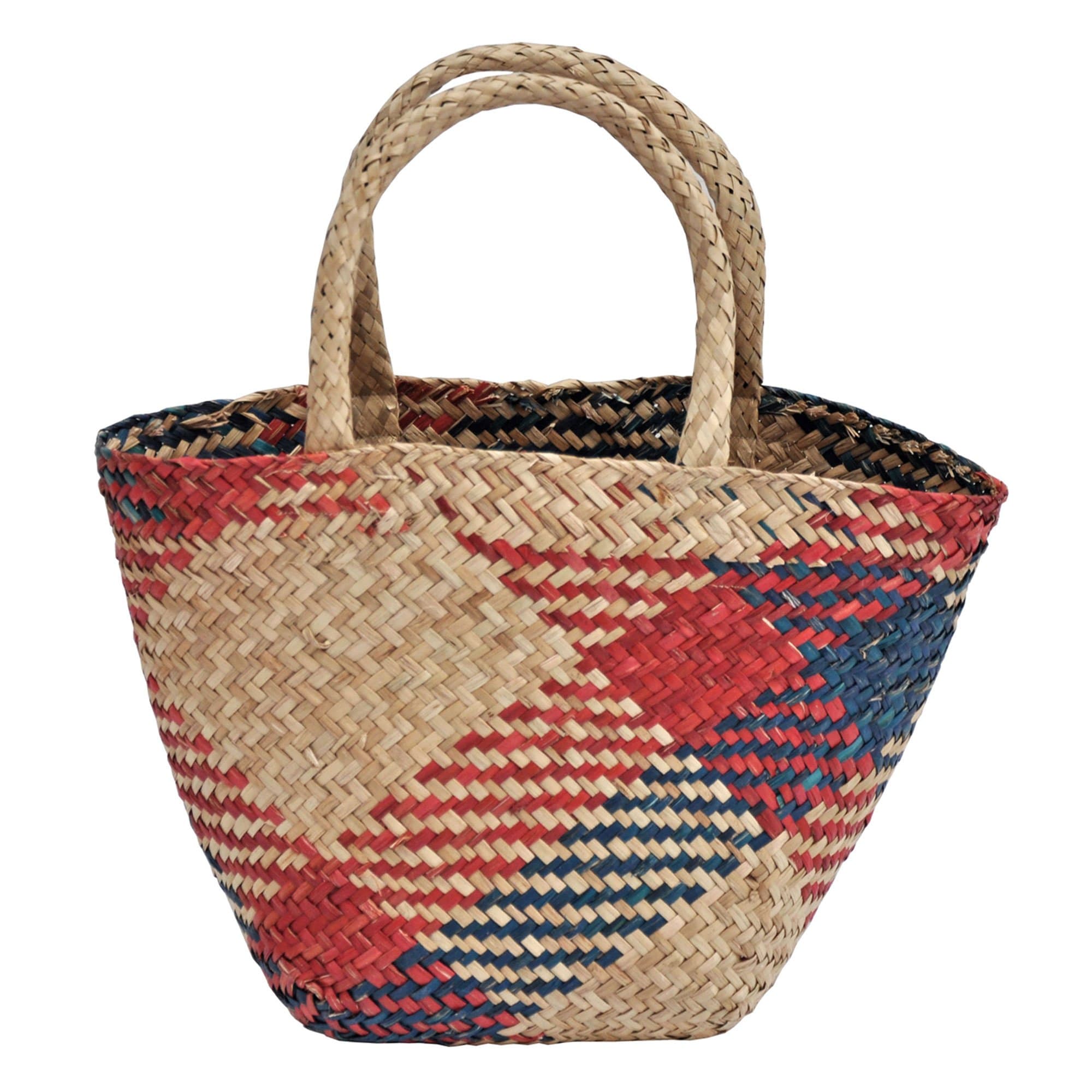 Colourful Seagrass Wicker Shopping Basket - Small