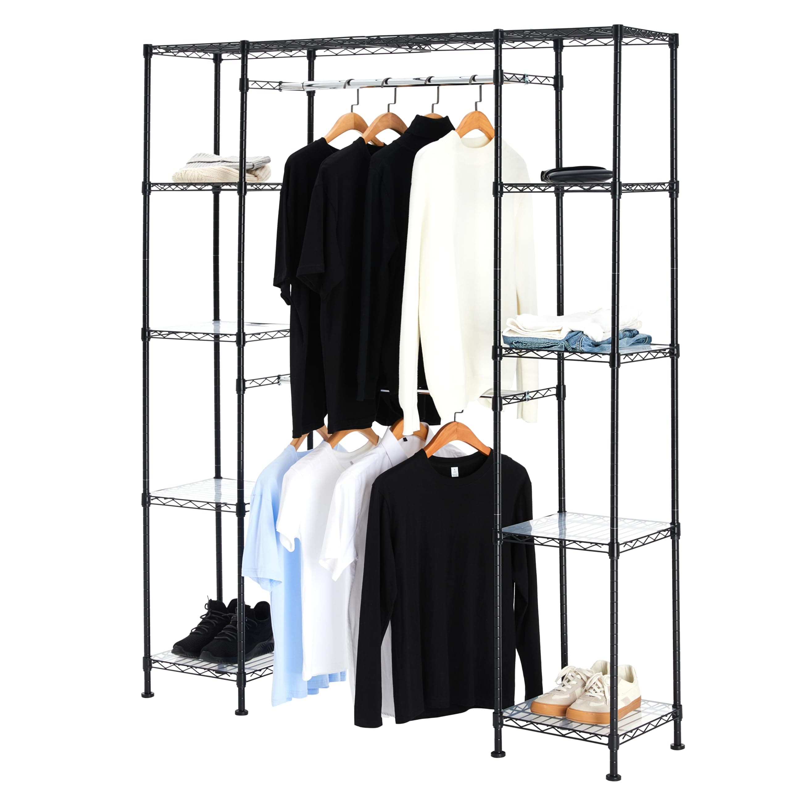 Amazon Basics Expandable Metal Hanging Closet Organizer System with Storage Shelves, Adjustable, Easy to Assemble, 57-80"L x 14"W x 72"H, Black