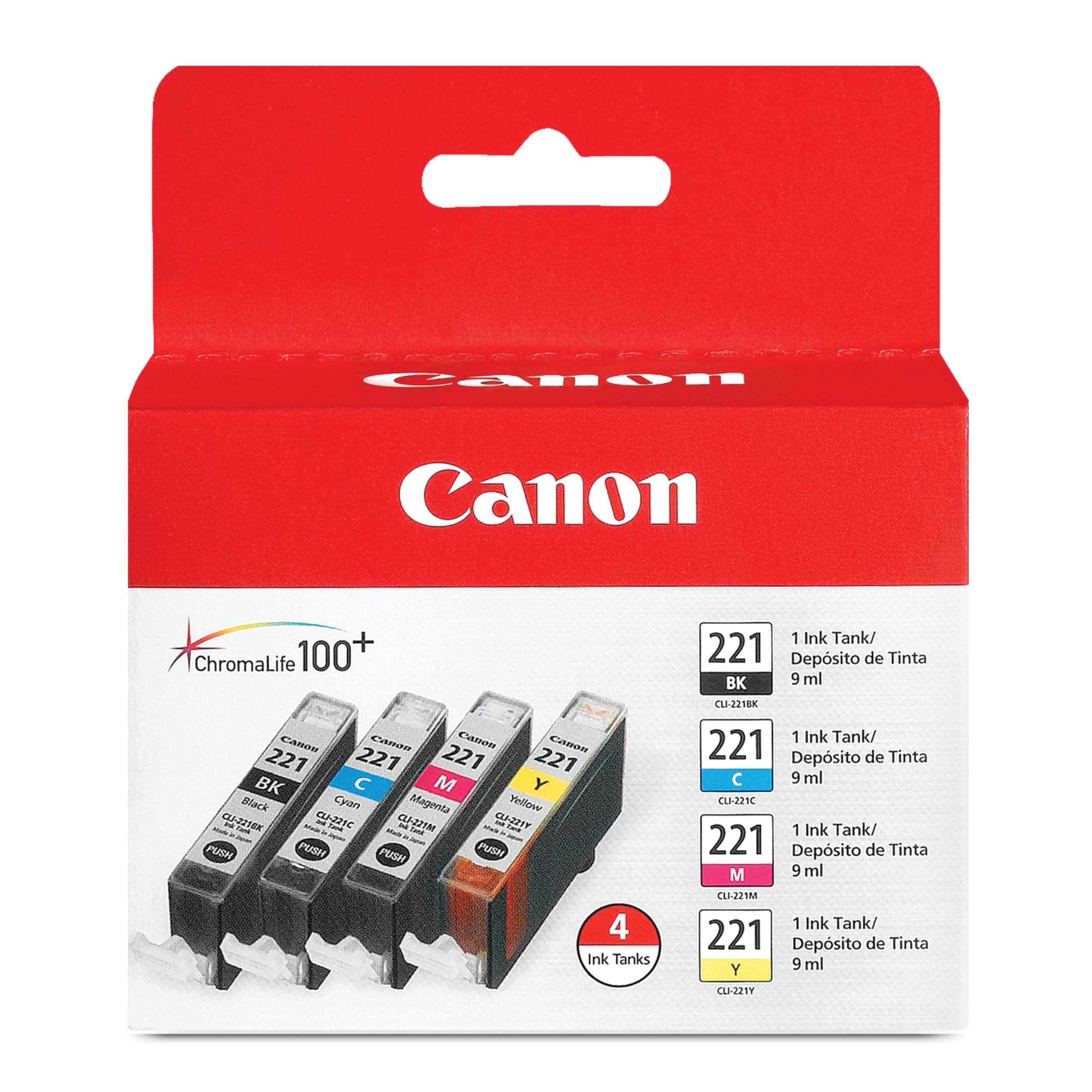 CLI-221 Genuine Four Color Pack, Compatible with MP980, MP560, MP620, MP640, MP990, MX860, MX870, iP4600, iP3600, and iP4700 Printers