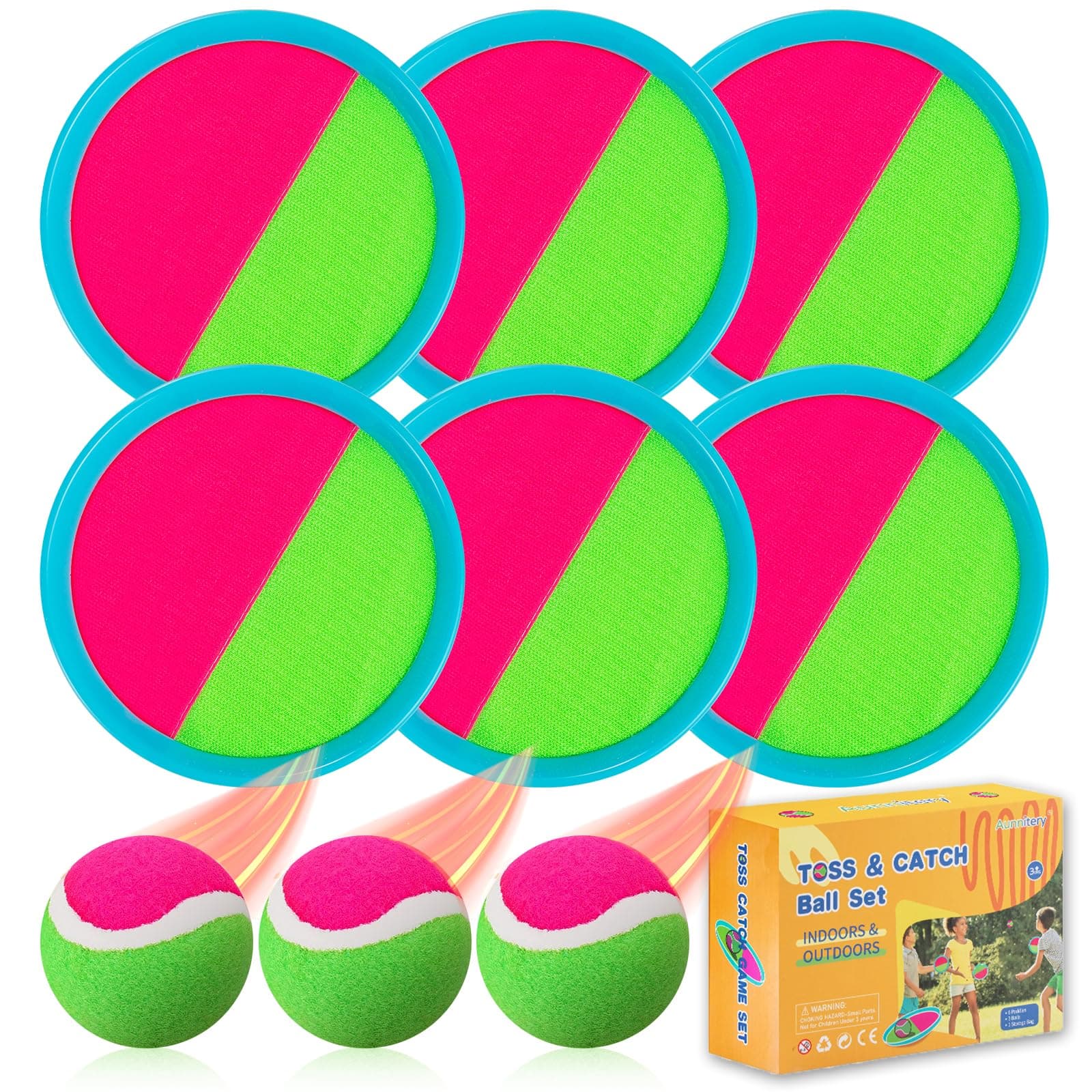 Outdoor Games, Toss and Ball Set with 6 Paddles and 3 Balls, Perfect Yard Games Outdoor Toys Games for Kids Ages 4-8 Easter Gifts for Kids/Adults/Family