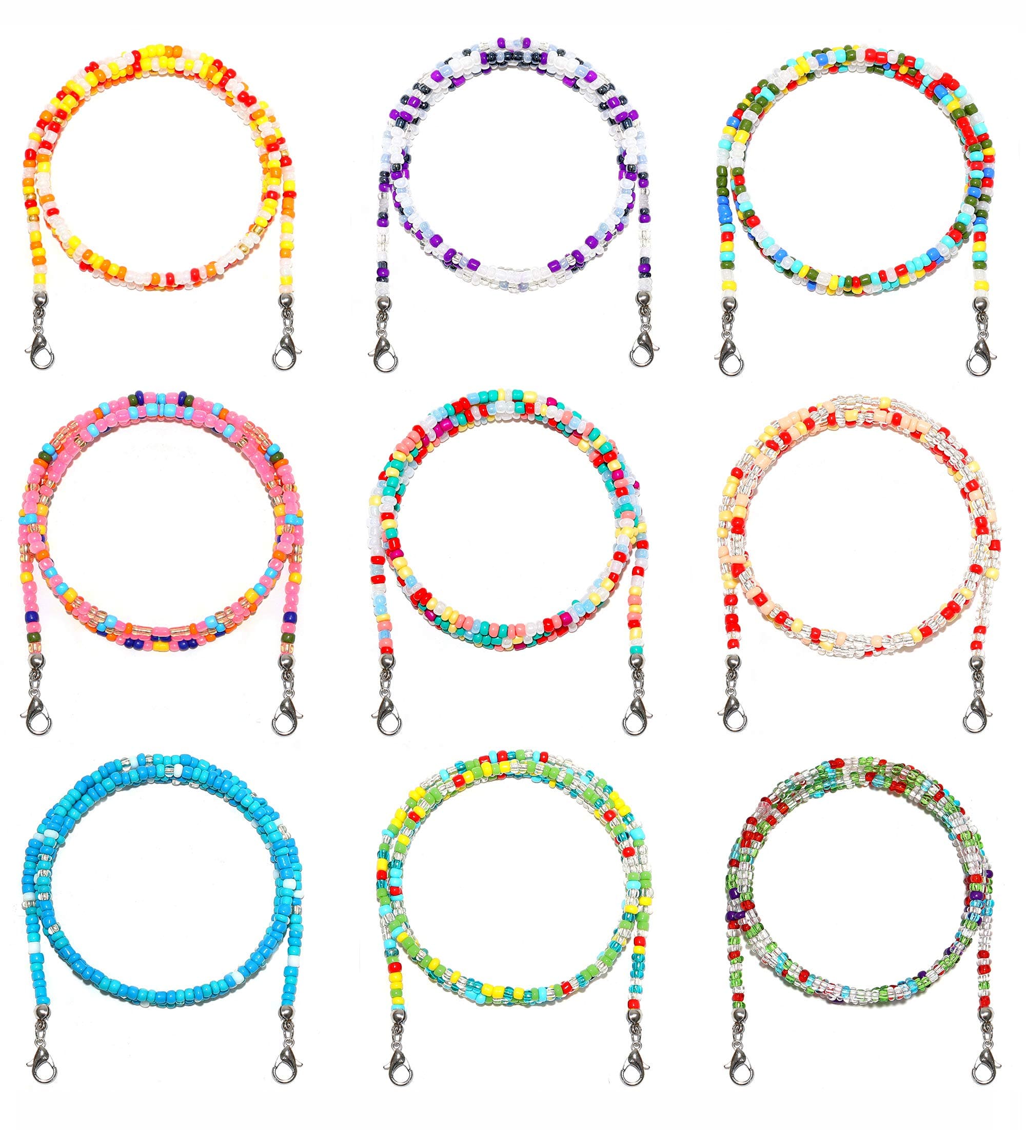 SHIWE 9PCS Bead Face Mask Lanyard for Women Men Colorful Mask Holder Chain Mask Necklace Strap