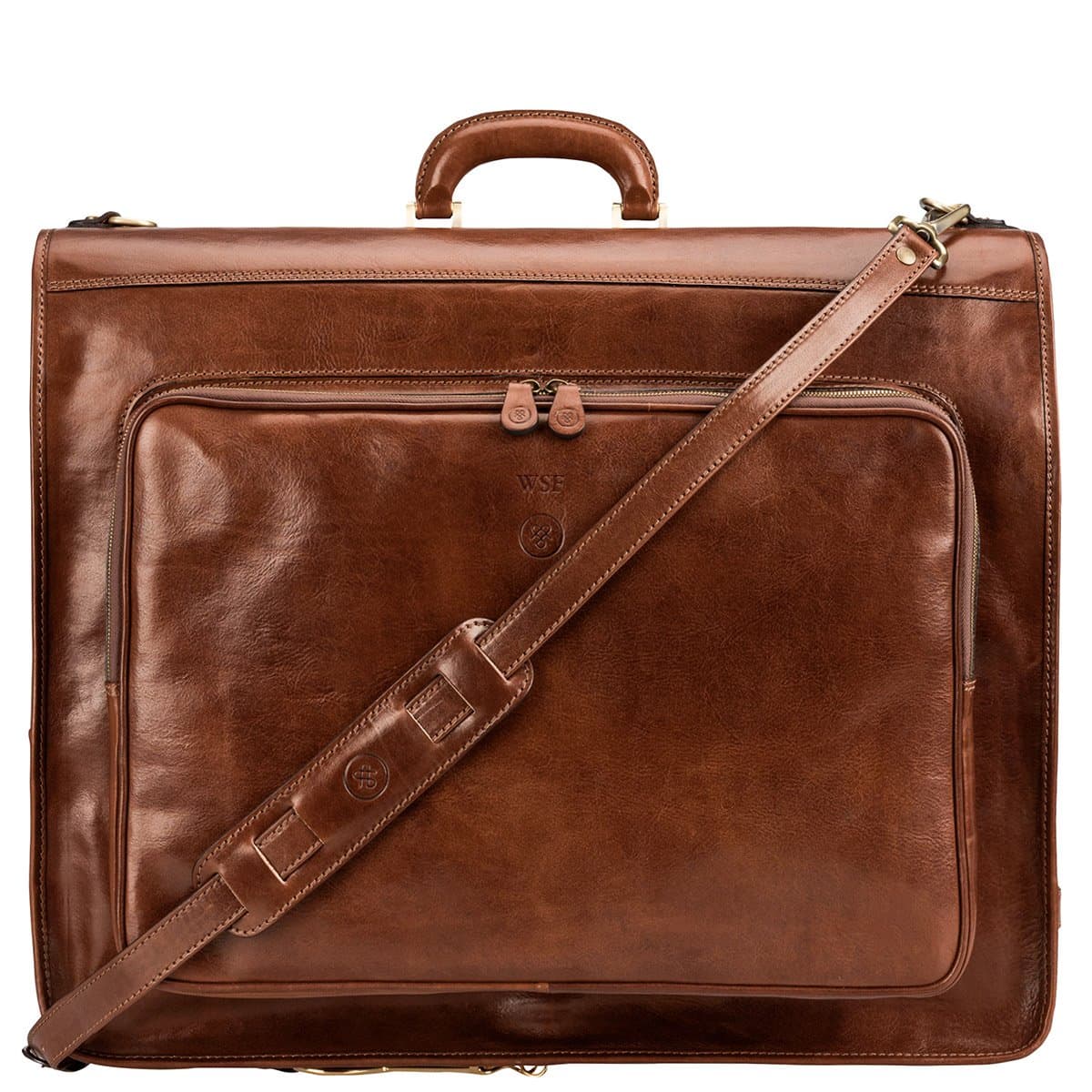 Maxwell ScottPersonalised Mens Quality Leather Suit Carrier/Holder | The Rovello | Handcrafted In Italy | Chestnut Tan Brown