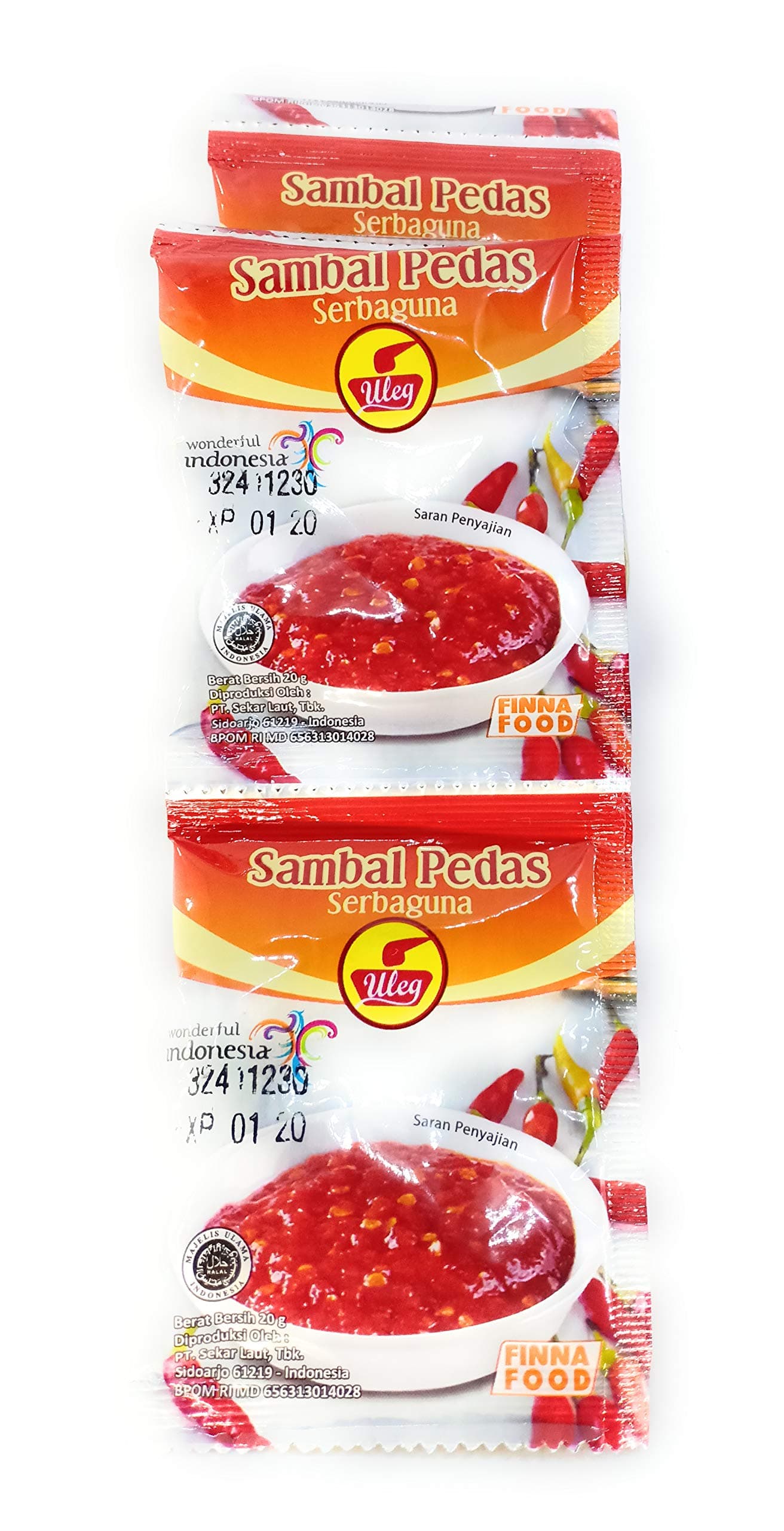 Finna Uleg Sambal Pedas Serbaguna (Chili Sauce Paste) 10-ct, 200 Gram (Pack of 2)