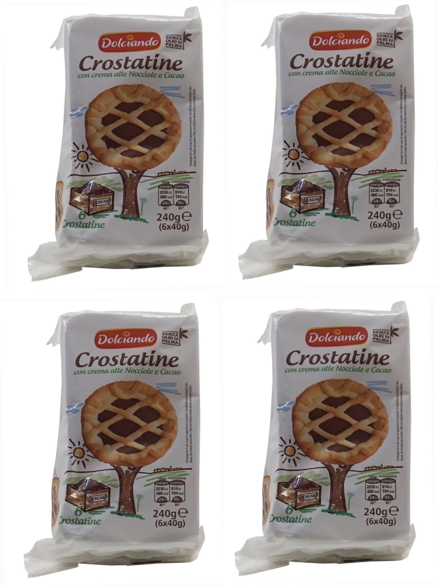 Dolciando: "Crostatine al Cacao" Cocoa Cream Trats - 4 Packs of 6 - 24 Tarts Total - [ Italian Import ]