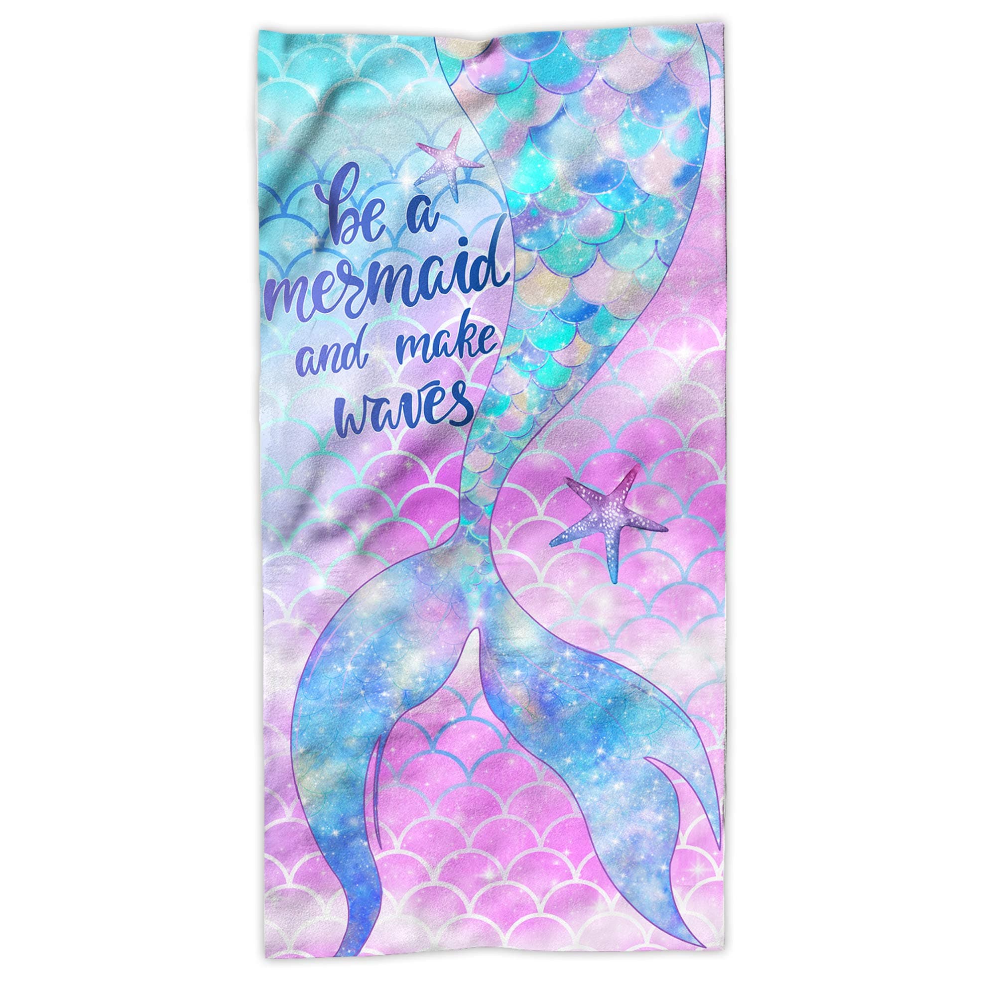 Hexagram Little Mermaid Beach Towel,Fantasy Mermaid Wave Microfiber Small Kids Beach Towels for Girls,Quick Dry Girls Bath Towel 23"x48" Blanket