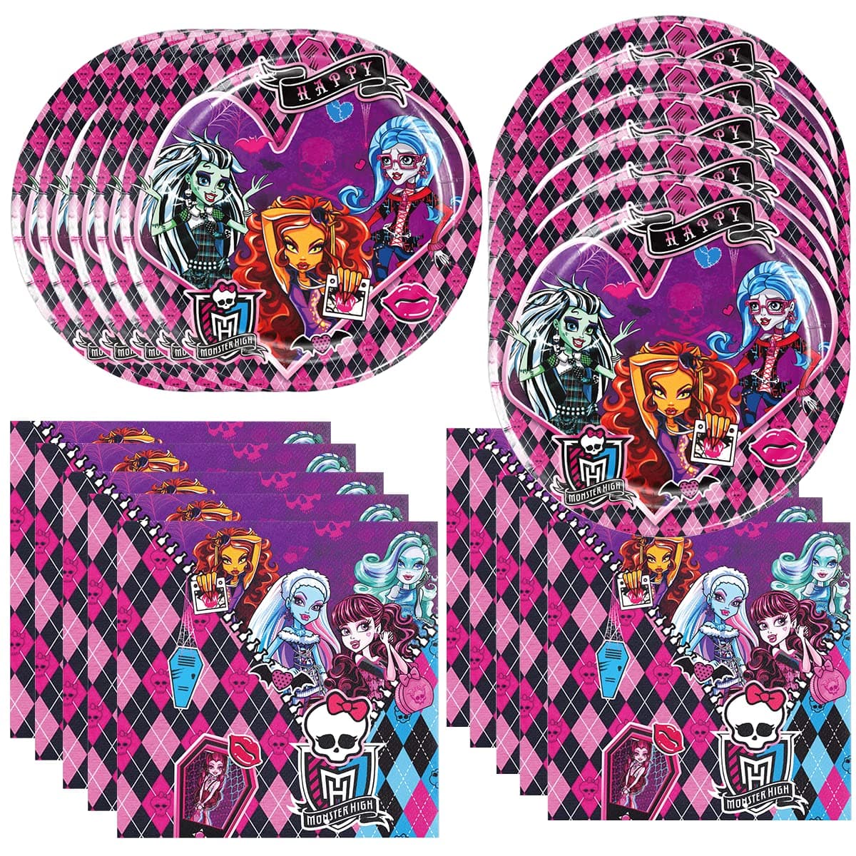 CHAMPBULL Monster High Party Supplies: 40 Pack with 20 Plates and 20 Napkins for Monster High Birthday Party Decoration