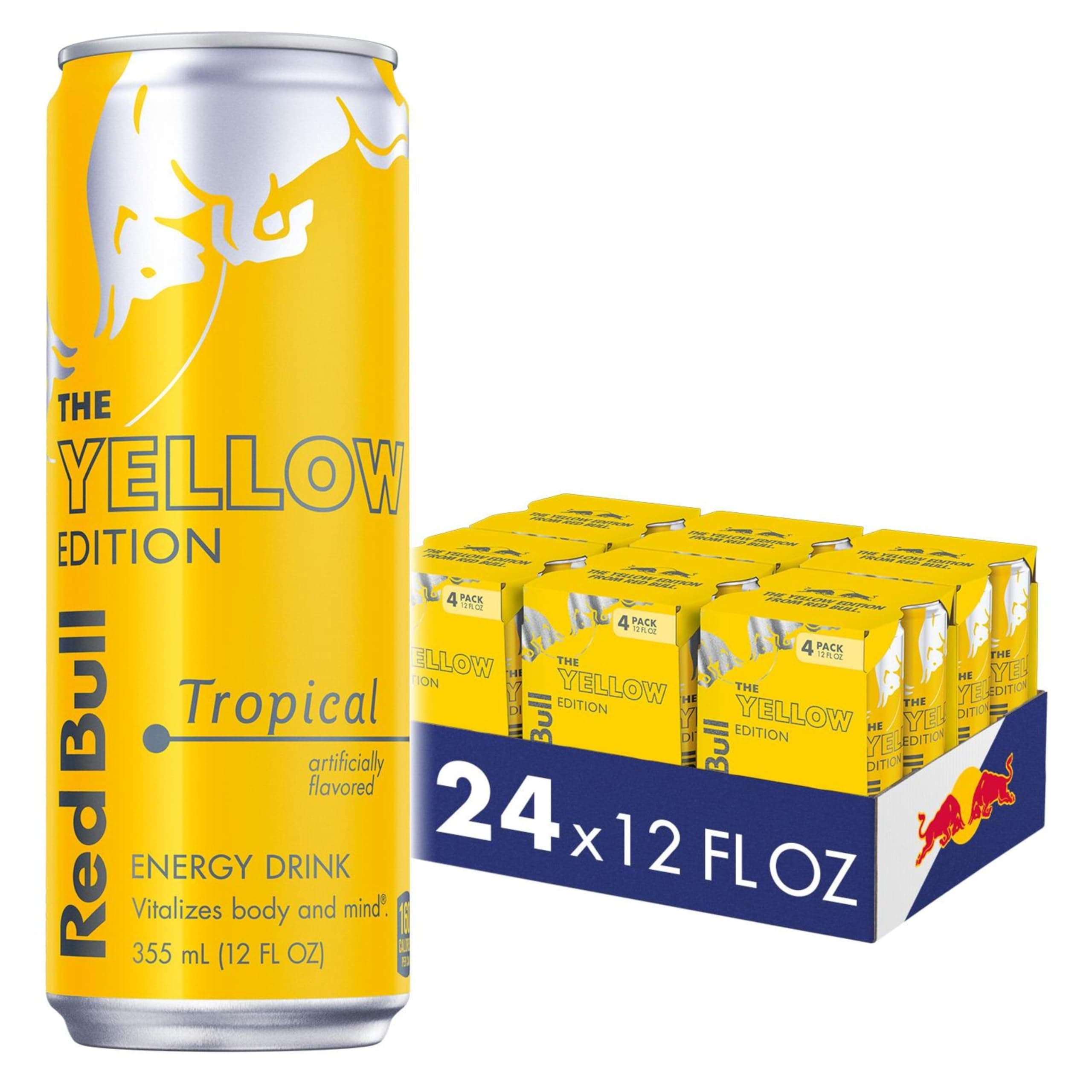 Yellow Edition Energy Drink, Tropical, with 114mg Caffeine plus Taurine & B Vitamins, 12 Fl Oz, 6 Packs of 4 Cans (Pack of 24)