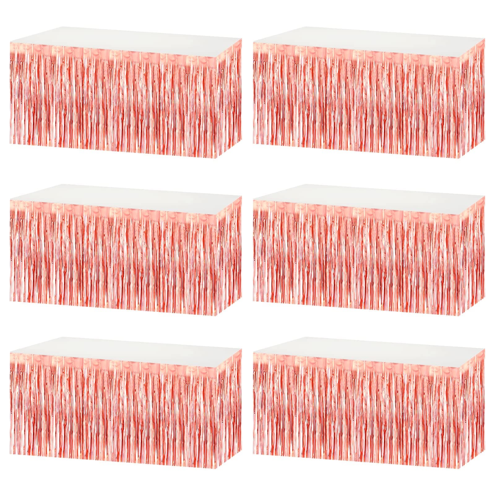 6 Pack 29x108 Inch Metallic Foil Fringe Tinsel Table Skirts Banner for Rectangle Tables Streamer Garland Curtains Backdrop for Wedding, Birthday, Parade Floats, Halloween Party Decoration(Rose Gold)