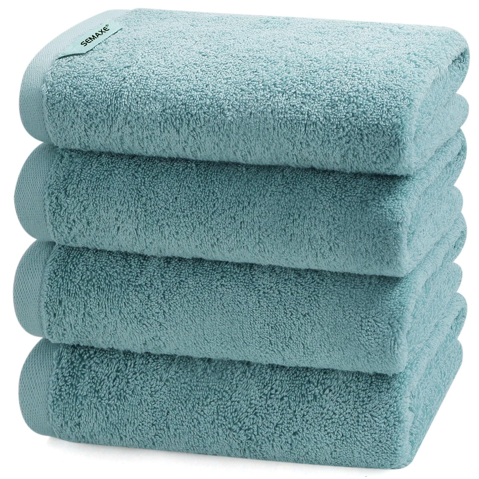 SEMAXE Bathroom Hand Towel, 100% Cotton Towels with Hanging Loops, Hotel Spa Quality Highly Absorbent Towel Set of 4, 27" L x 16" W, Blue Hand Towel, Gift Box Packaging