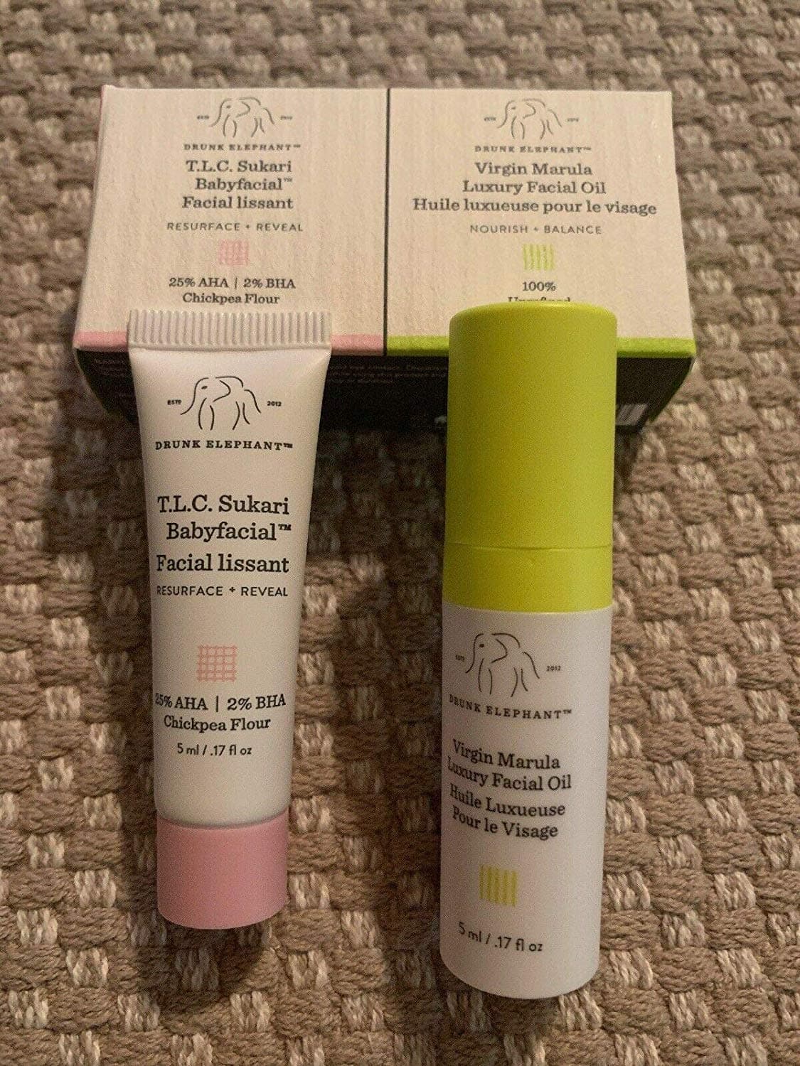 Drunk Elephant T.L.C Sukari Baby Facial & Virgin Marula Luxury Facial Oil 0.16 oz Each