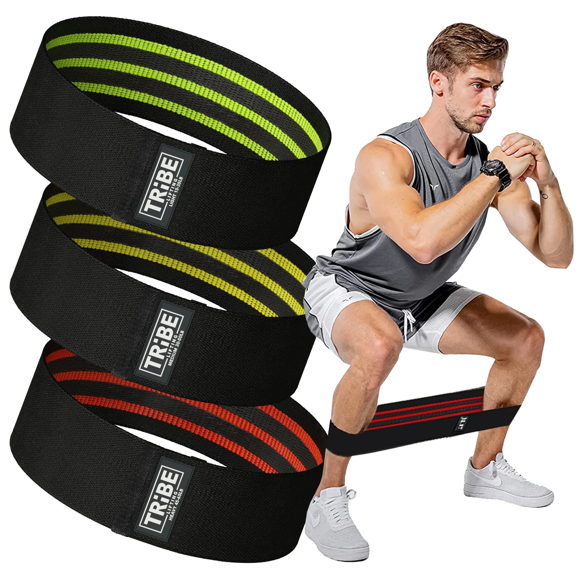 Tribe Lifting Fabric Resistance Bands for Legs - Workout Bands Resistance Bands for Men and Women - Booty Bands for Working Out - Exercise Bands Resistance Bands Set - Elastic Bands for Exercise