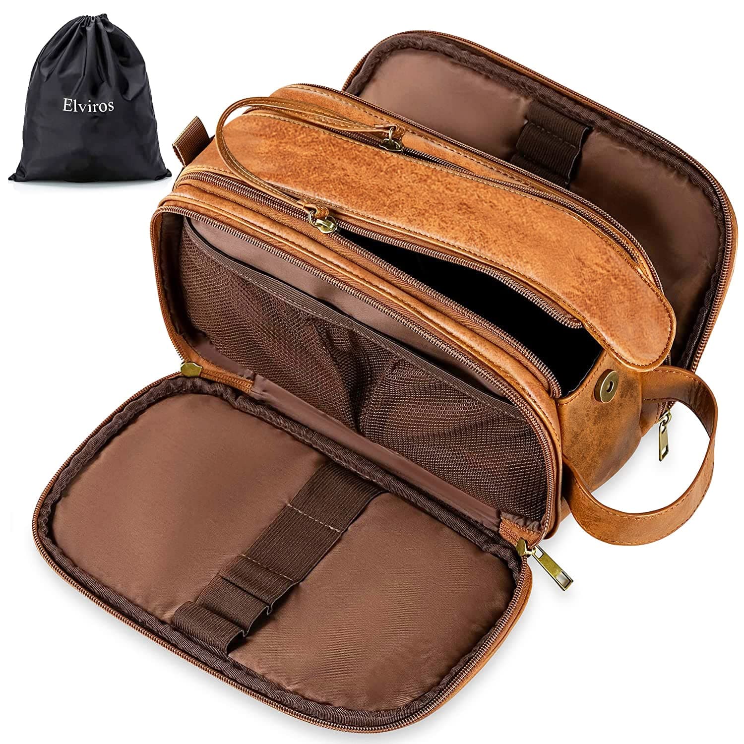 Travel Toiletry Bag for Men, Shaving Dopp Kit Water-resistant Bathroom Small Toiletries Organizer PU Leather Cosmetic Bags