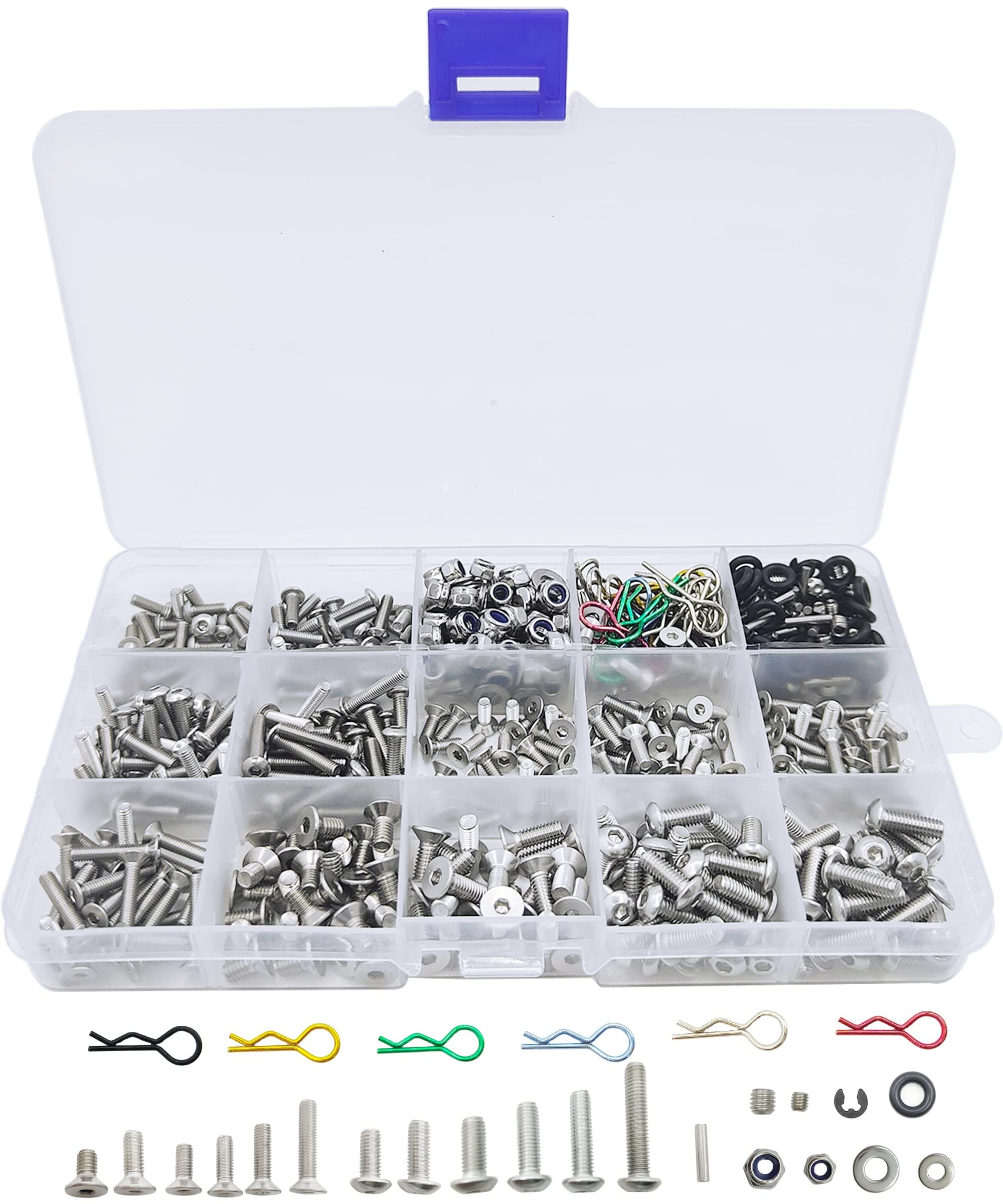 710pcs Universal RC Screw Kit 304 Stainless Steel Screws Assortment Set, Hardware Fasteners for Traxxas Axial Redcat HPI Arrma SCX10 Losi 1/8 1/10 1/12 1/16 Scale RC Cars Trucks Crawler