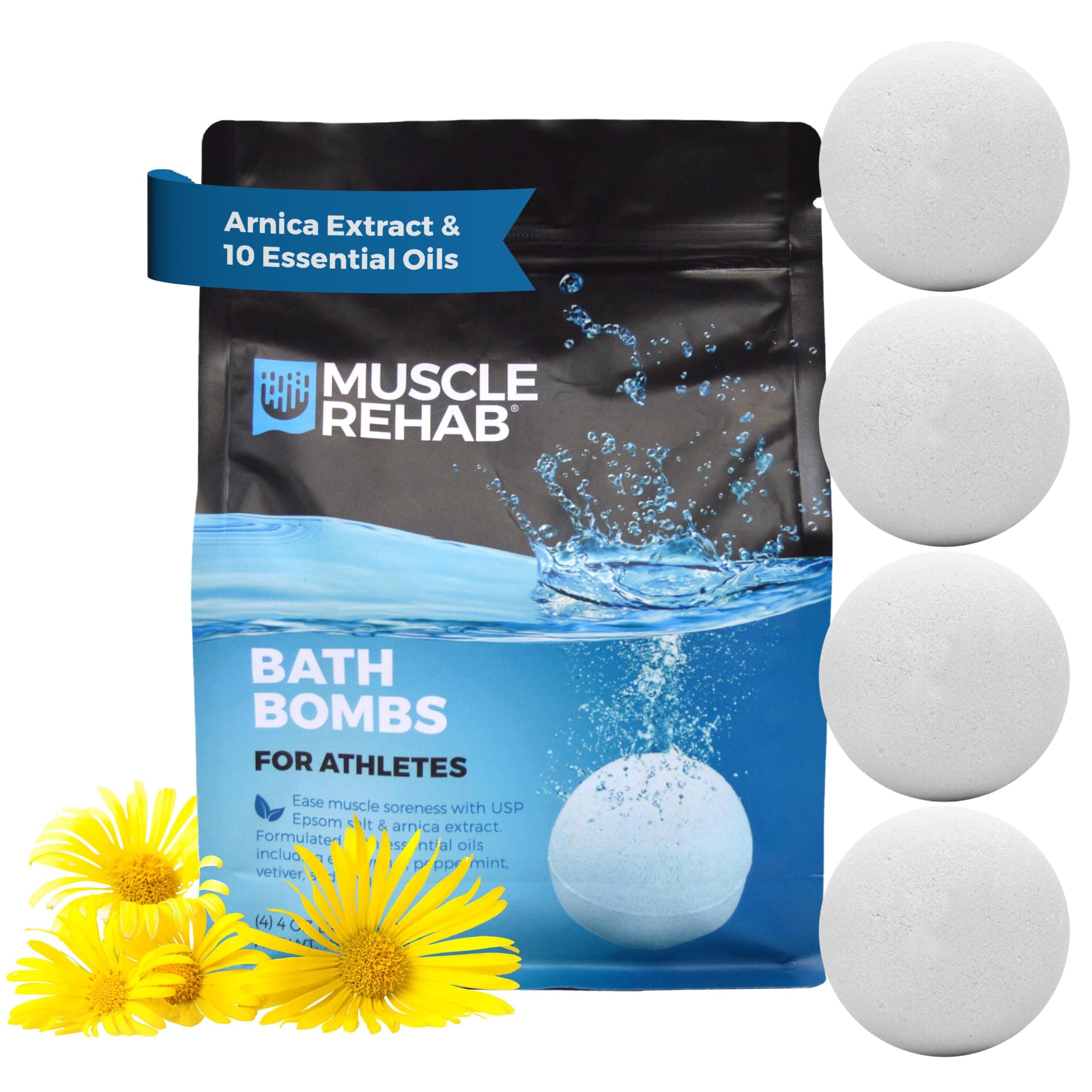 - Epsom Salt Bath Bombs with Arnica (4 Pack) | Magnesium Recovery Soak for Sore Muscles, Post-Workout Relief & Relaxation | Eucalyptus, Turmeric & Clary Sage Essential Oils