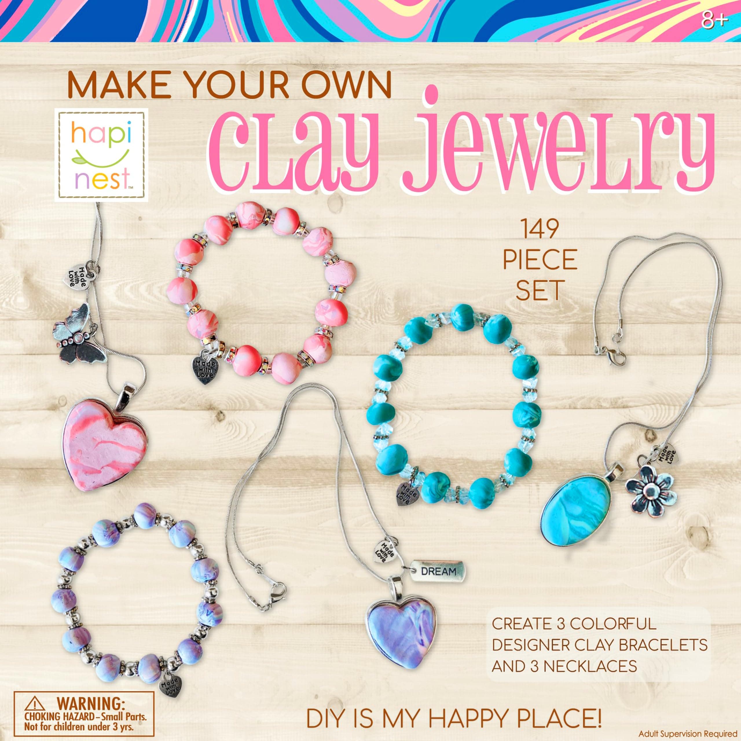 Hapinest Make Your Own Clay Jewelry Making Kit for Girls,Create 3 Bracelets & 3 Necklaces