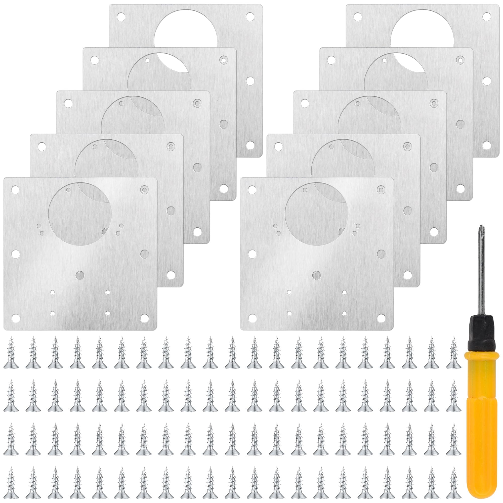 10Pcs Cupboard Hinge Repair Plate Hinge Repair Kit for Kitchen Doors Cabinet Door Fixing Plate with 84Pcs Screws and Screwdriver for Broken Wardrobe Door Lock Security Hinge Repair