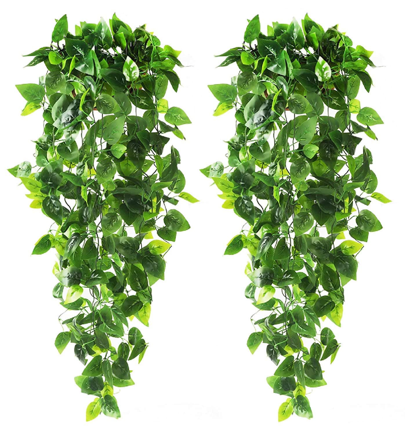 CEWOR 2pcs Artificial Hanging Plants 3.6ft Fake Ivy Vine Fake Ivy Leaves for Wall Home Room Garden Garland Outside Decoration,Green