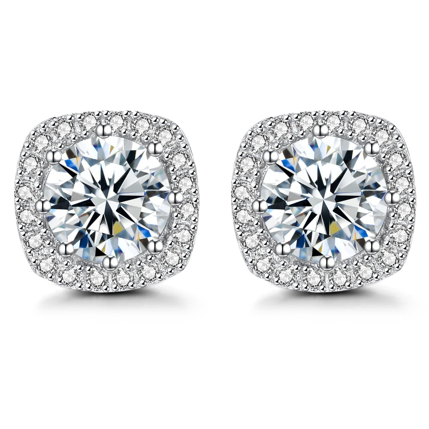 Earring White Gold Plated Studs,925 Sterling Silver Cubic Zirconia Earrings For Women Girls