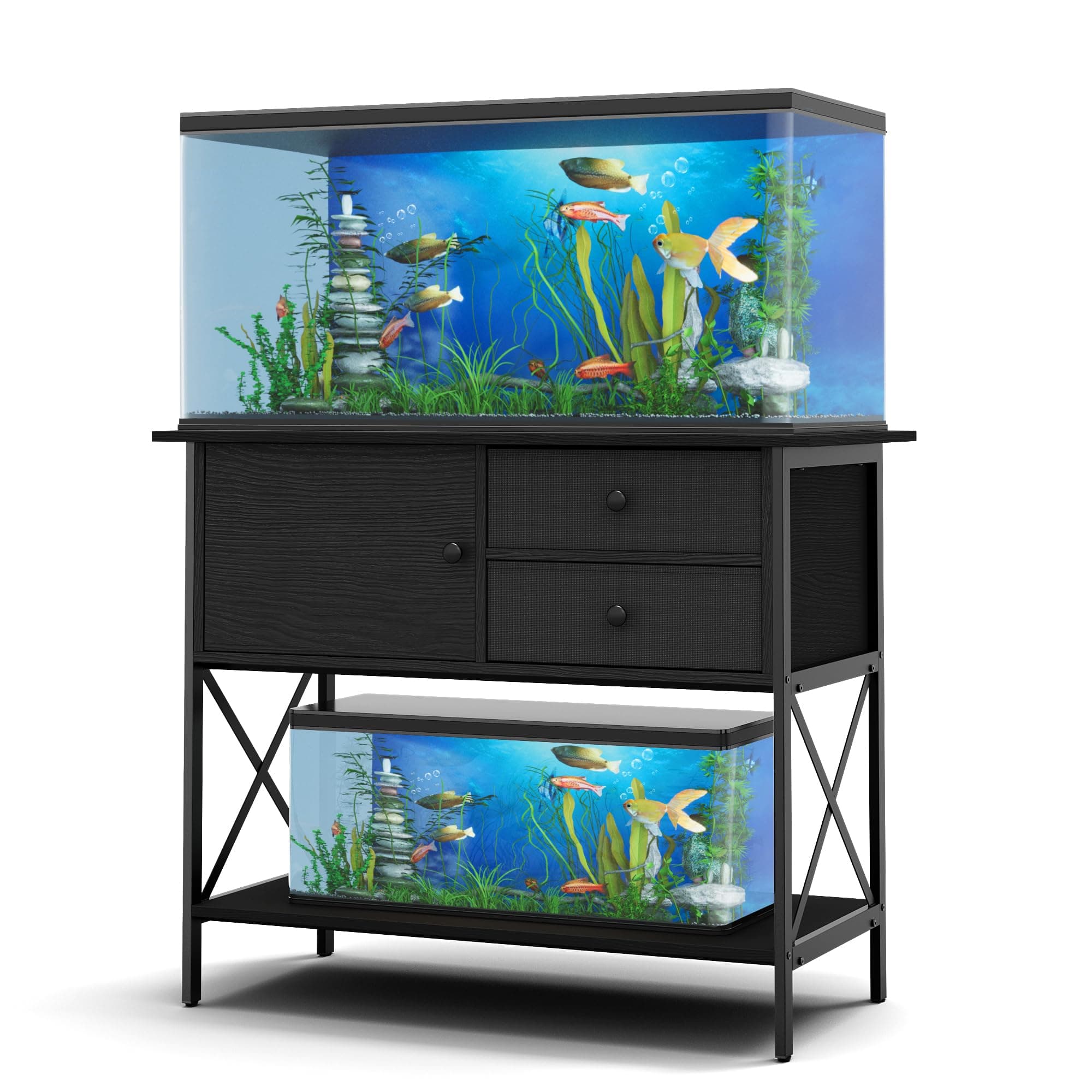 Fish Tank Stand 40 Gallon: Sturdy Aquarium Stand with Accessories Storage - Metal Tank Stands Table for 40-50 Gallon Reptile Breeder Turtle Terrarium - 36.6"x18.8" Weight Capacity 660 lbs