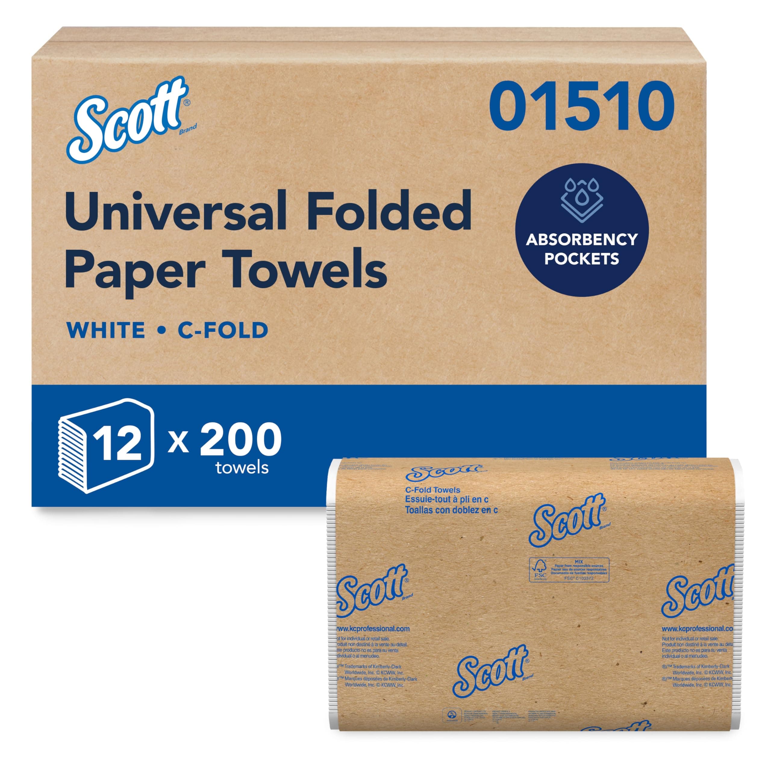 Scott Professional Essential C-Fold Folded Paper Towels, Bulk (01510), Fast-Drying Absorbency Pockets, 13.15"x10.125" Towel, White (200 Sheets/Pack, 12 Packs/Case, 2,400 Sheet Total)