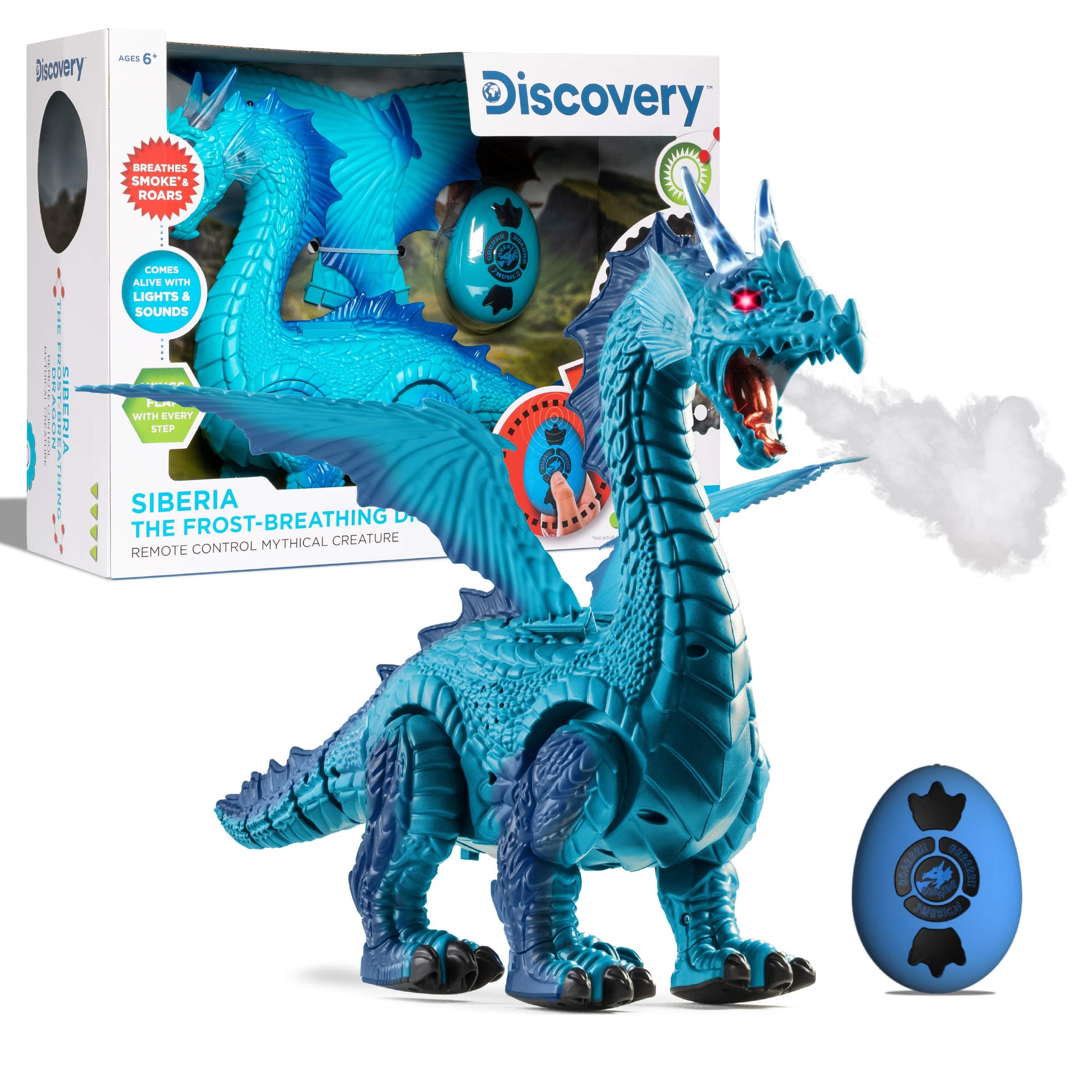 Frost-Breathing RC Dragon with Smoke Breath, Walking, Wing Flapping, Realistic Roaring Sounds| Light-Up Large Dinosaur Toy| Remote Control Robot Dino Mythical Creature|Kids Boys Gift| Age 6+